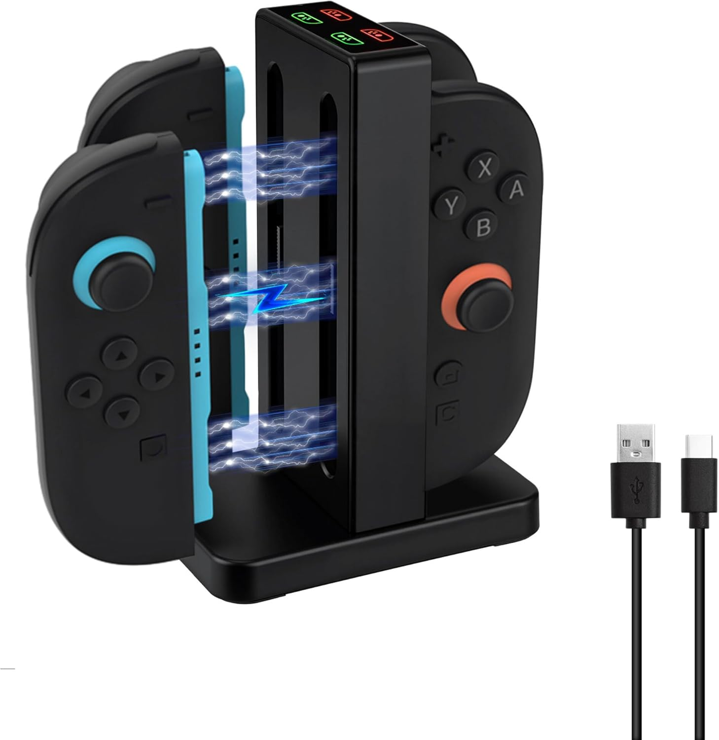 Mcbazel Charging Dock for Switch 2 Joy Con,4 in 1 Charging Dock for Nintendo Controller, Disassembly Charge Station, Type-C Charging Cable Included-Black image number 6