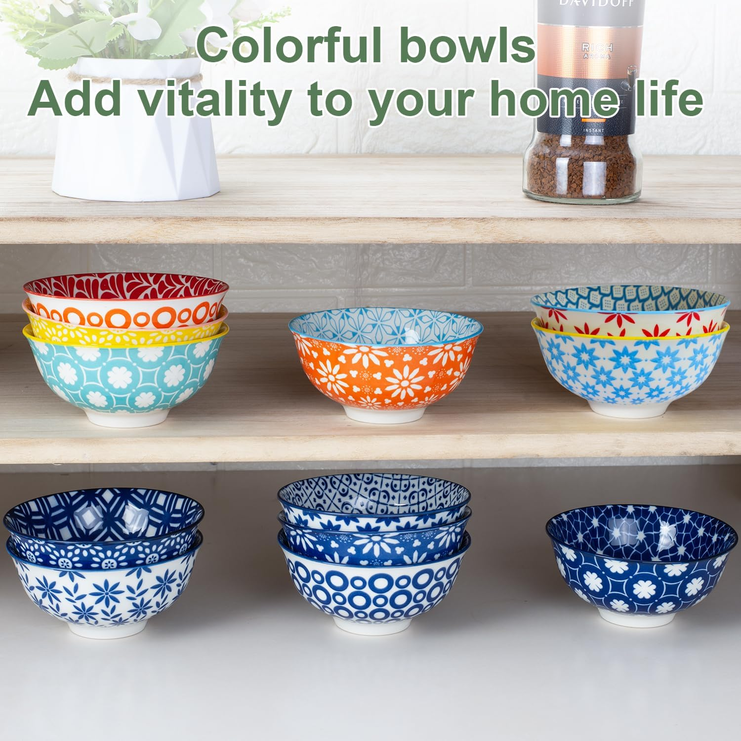 10Oz Colorful Ceramic Bowls,4.7In Small Cereal Bowl Set of 6 for Ice Cream,Dessert,Porcelain Bowl for Dipping, Sauce, Dishwasher Oven Safe image number 6
