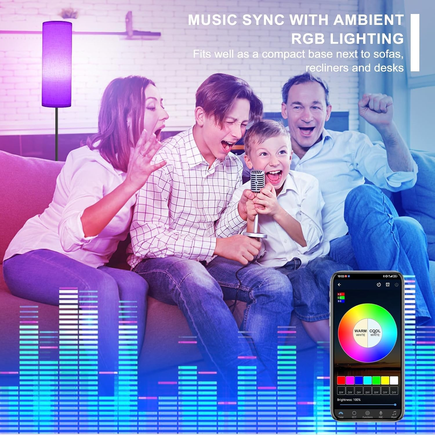 Floor Lamp 173Cm, RGB Smart LED Corner Lamps with Dimmable LED and 3 Color Temperatures, Remote & App Control, Tall Standing Lamp for Living Room Bedroom Office image number 5