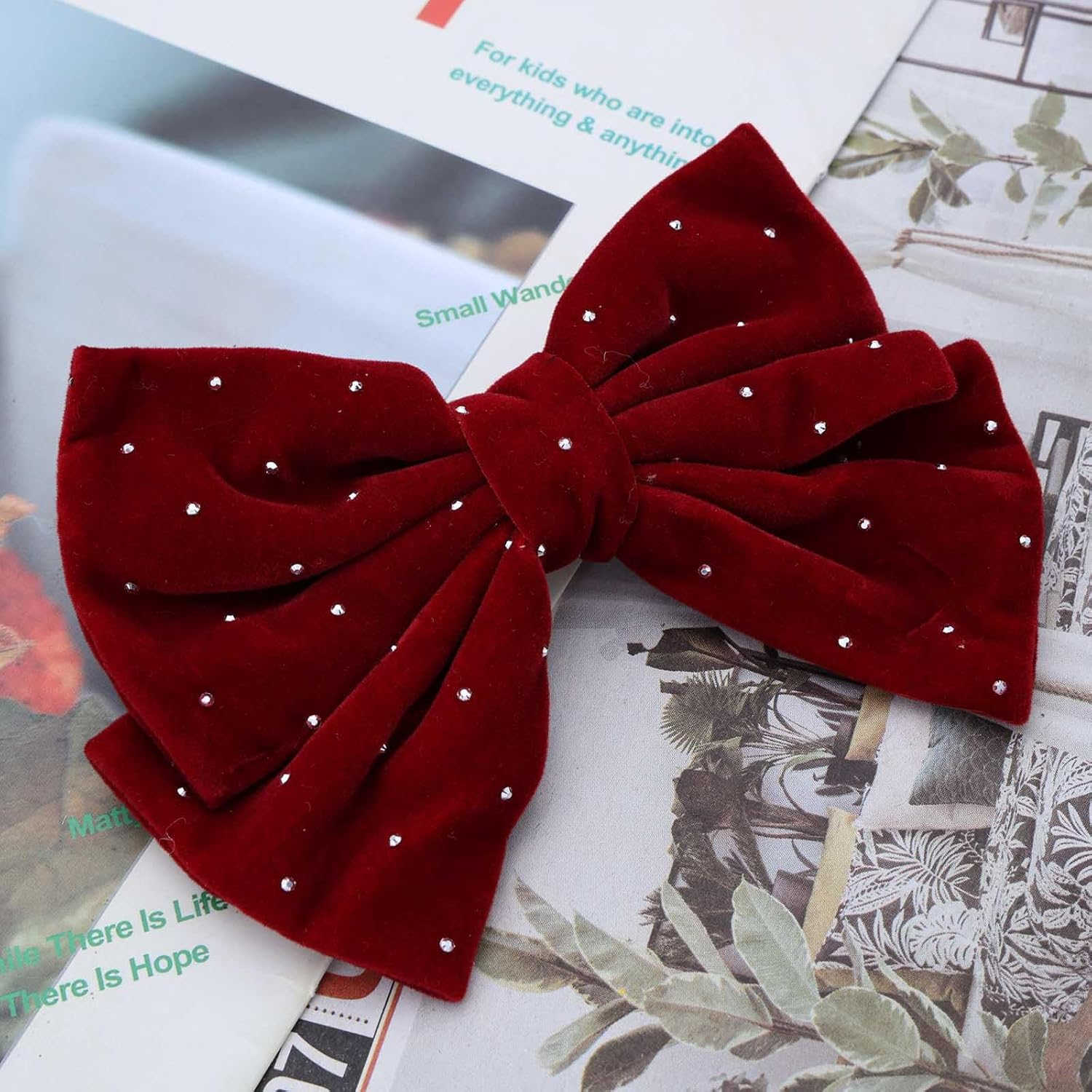 Red Hair Bows for Women Velvet Bow Hair Clips Glitter Crystal Bow Clips Cute Hair Bow Clips French Hair Band Bow Rhinestone Bows Party Prom Wedding Bow Clip image number 3