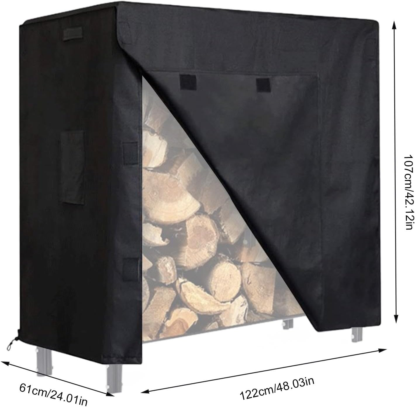 Firewood Rack Cover,Oxford Fabric Firewood Rack Cover Heavy Duty Log Rack Cover | Adjustable Protection Cover Weather Resistant Windproof Outdoor Supplies for Wood - 48X24X42Inch image number 5