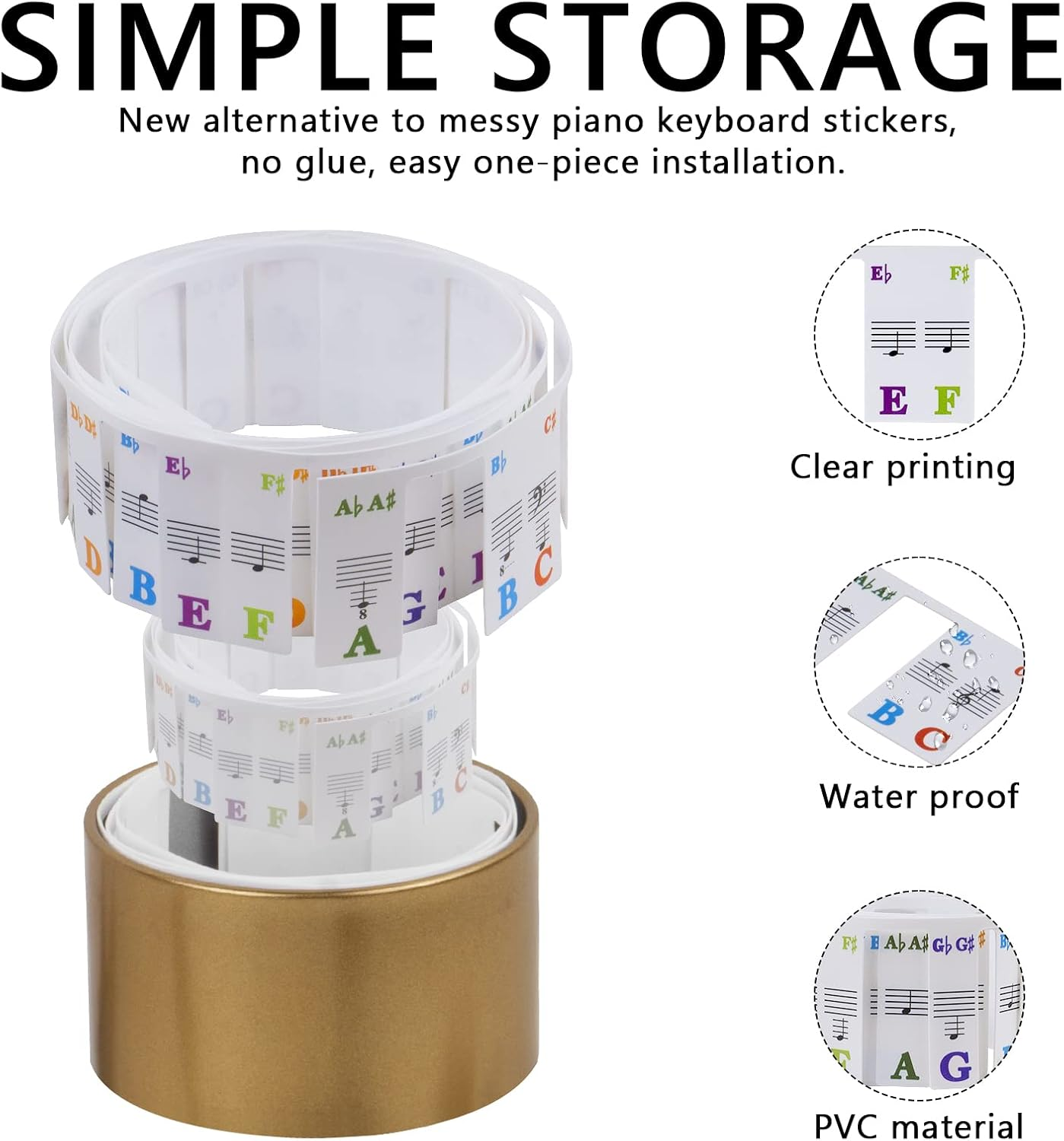 Piano Keyboard Notes Guide, 88 Full-Size Piano Key Labels No Need Stickers, Reusable Removable for Music Learners Beginners with Box image number 3