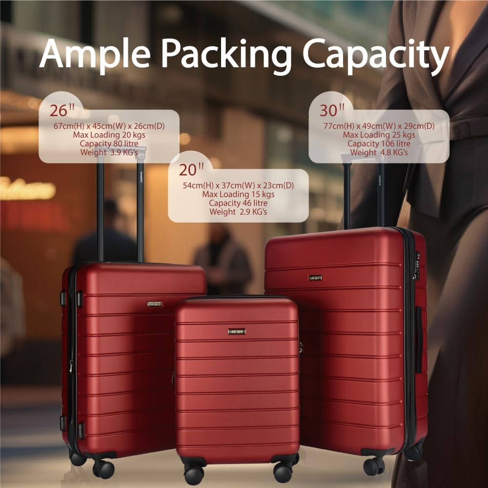 Eaglemate Luggage Set 3 Piece &ndash; 20", 26", 30" Suitcase Set with TSA Lock, Expandable Hard Shell Spinner, Lightweight Travel Luggage Sets for Men & Women, 15-Year Warranty &ndash; Wine RED - Orange image number 2