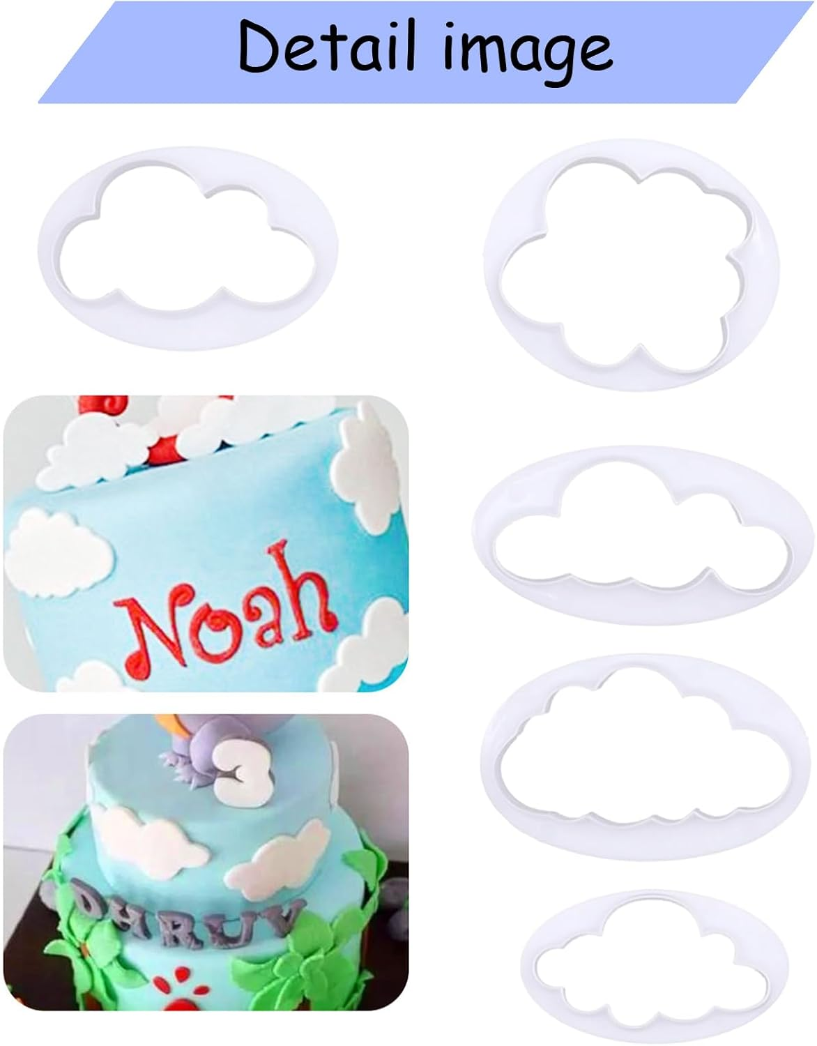 5PCS Cloud Cookie Cake Cutter Cloud Shape Mold Cake Decoration,Plastic Fondant Cutter,Baking Accessory Embossing Tool,For Baking Room Coffee Shop Birthday Wedding Children DIY Cookwar image number 1