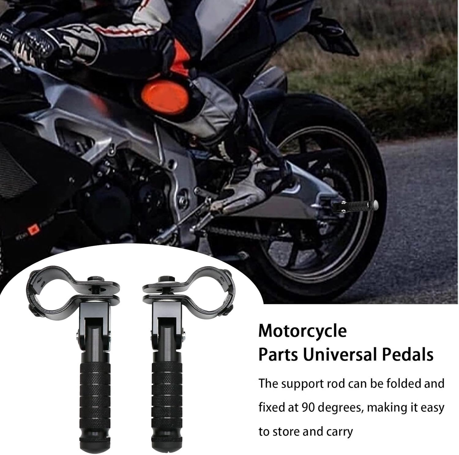 1 Pair Foldable Motorcycle Footrest, Clamp on Folding Motorcycle Footpegs, Bicycle 90 Degree Fixed Folding Passenger Pedal Supports, Foot Pegs for Motorcycles for Comfortable Riding - Blue image number 7