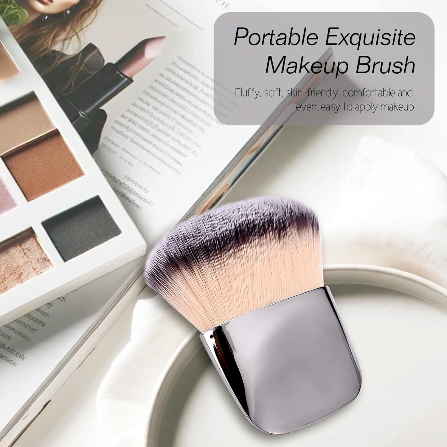 Jaasuee Makeup Brushes Set, Mini Multi-Functional Loose Powder and Blush Brush, Portable Soft Hair Beauty Tool (Silver) image number 4