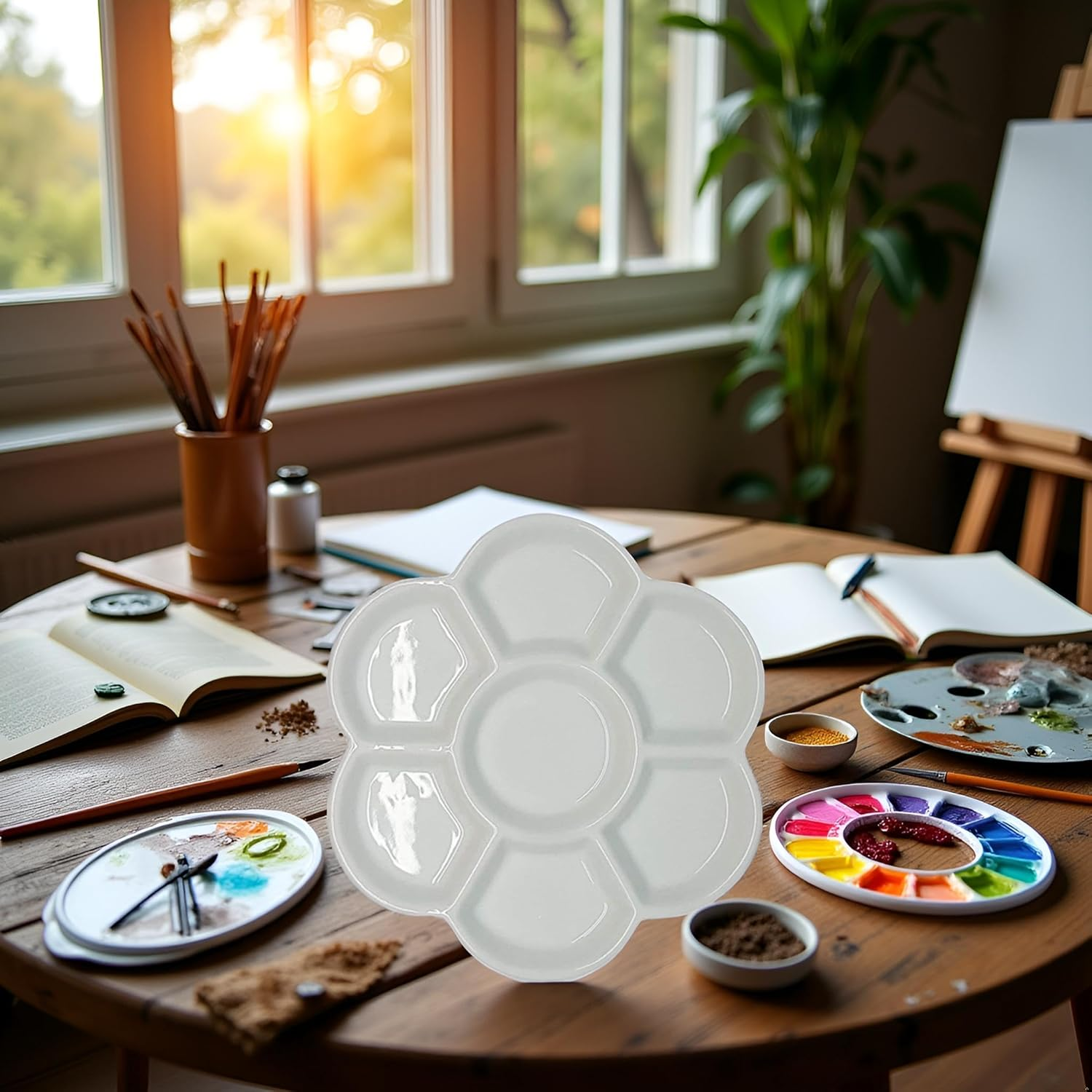 White Porcelain Watercolor Palette - Washable Ceramic Paint Tray with Non-Stick Surface | Professional Artist-Grade Mixing Palette for Studio and Outdoor Painting image number 4
