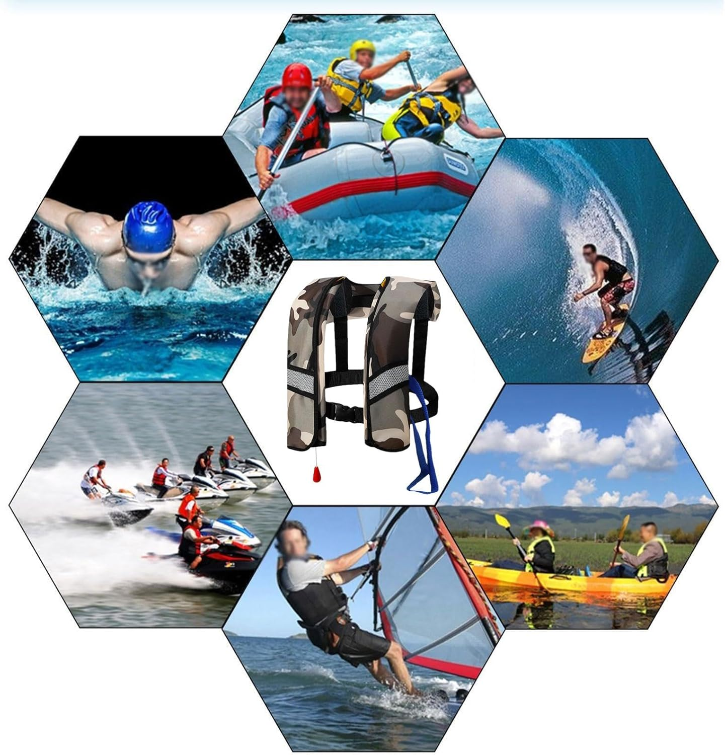 Life Vest Inflatable,Boating Life-Saving Vest Automatical Inflating - Women Men Buoyancy Aid to Water Sports Safety for Seaside Recreation, Cruise Ship image number 7