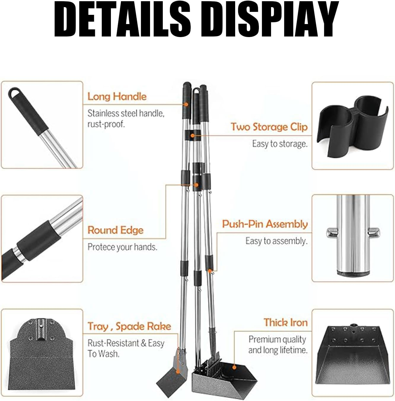 Dog Pooper Scooper, Dog Poop Tray and Rake Set, Adjustable Long - Handle Metal Waste Scoop with Tray for Pet Waste. No - Bending Clean - up in Courtyards & Gardens image number 6