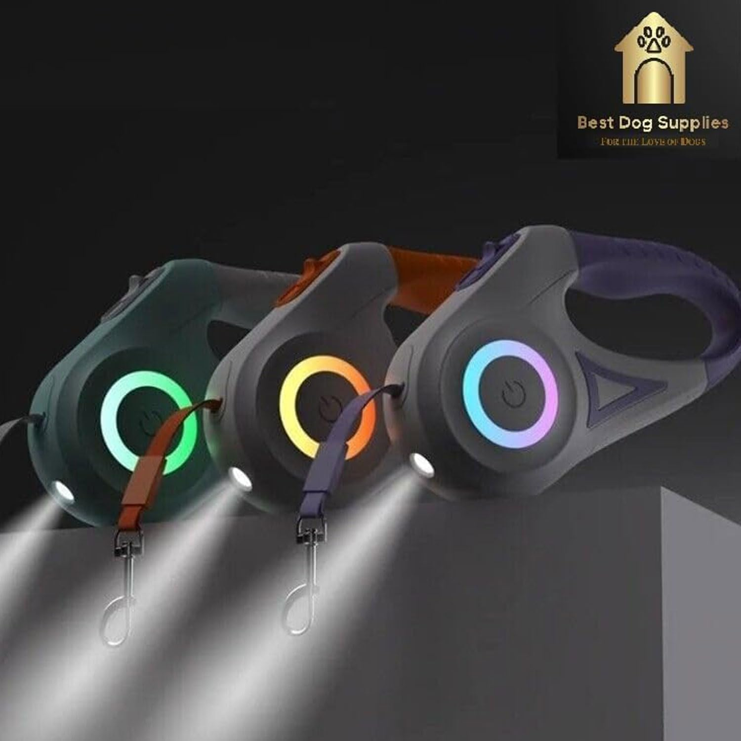 10Ft Retractable Dog Leash, Luminous Dog Walking Leash with Front Safety Led Light - 360&deg;Tangle-Free Training Leash for Ultimum Freedom with Anti-Slip Handle Dogs & Cats - Purple