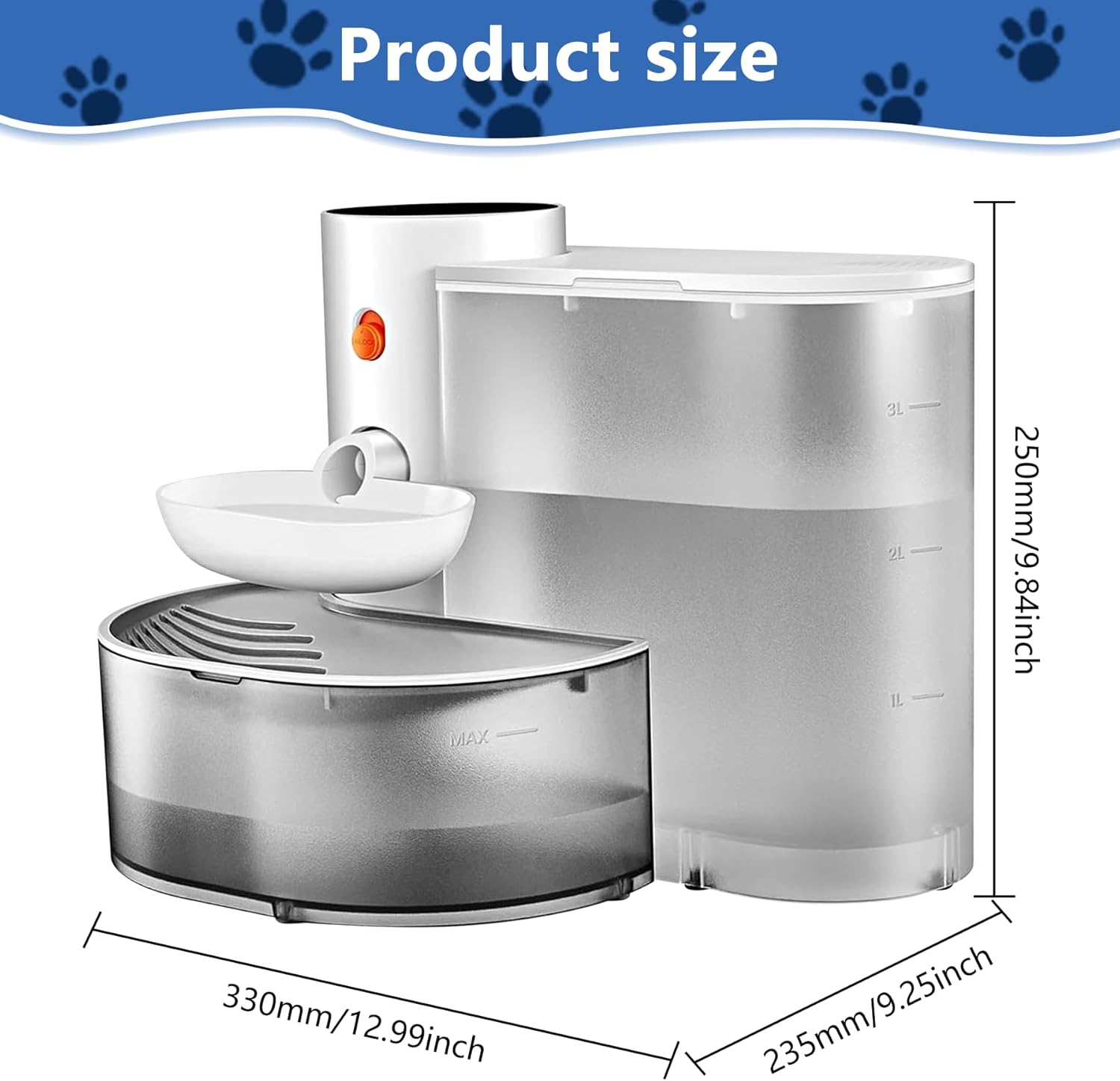 Oiuyamn Smart Pet Water Fountain - 3L Capacity, Anti-Accidental Touch Mode, Clean and Separable Design, No Filter Needed, Perfect for Dogs and Cats (White)，Always Fresh Water