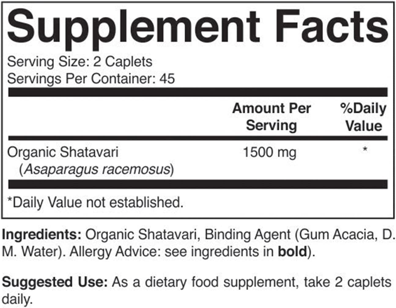 Brieofood Organic Shatavari 1500Mg, 45 Servings, Vegetarian, Gluten Free, 90 Vegetarian Tablets image number 2
