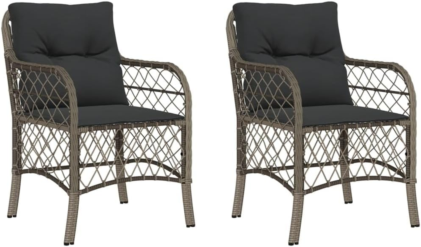 Vidaxl Grey Poly Rattan Garden Chairs with Dark Grey Cushions - Set of 2 Outdoor Armchairs for Patio, Deck, Garden Seating
