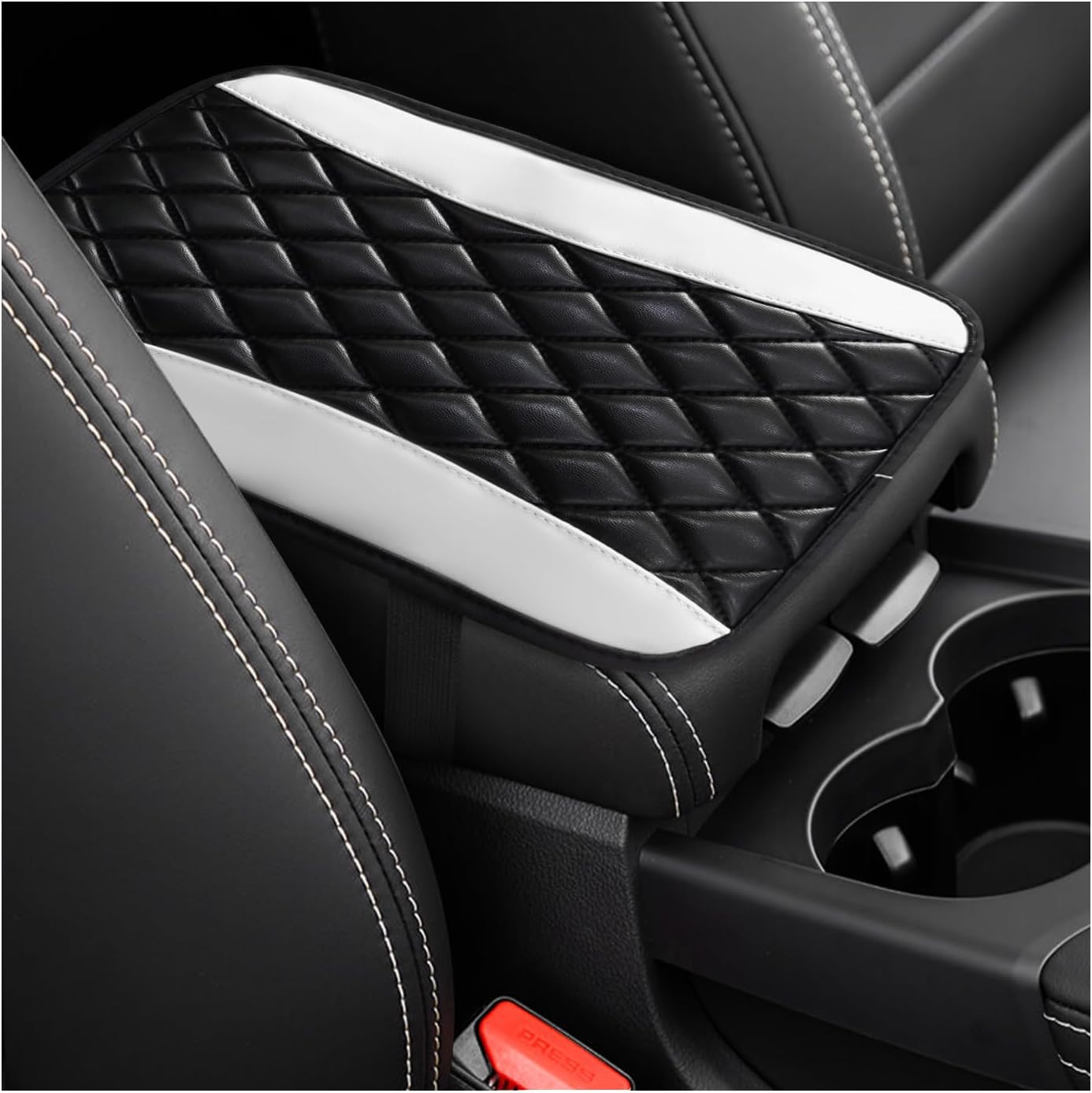 Car Center Console Cushion Pad, Universal Leather Waterproof Armrest Seat Box Cover, Comfortable Auto Armrest Cover Protector, Car Interior Decor Accessories for Most Vehicles (Purple) - Black  Beige image number 6