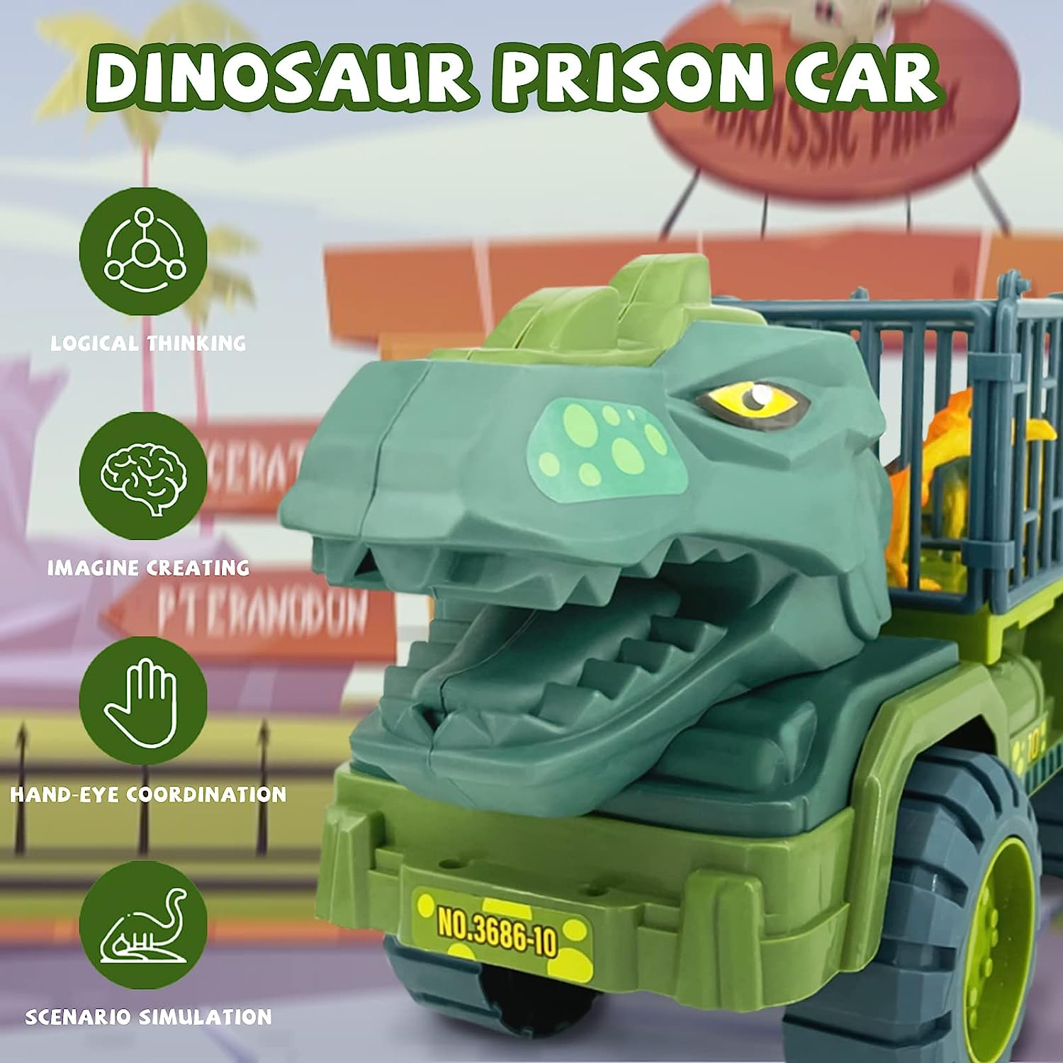 Dinosaur Truck Toy for Kids 3-7, Vehicle Carrier Car Toys with Dino Figures & Play Mat, Fun Toy Set Gifted for Boys and Girls, Exciting Adventures Await!