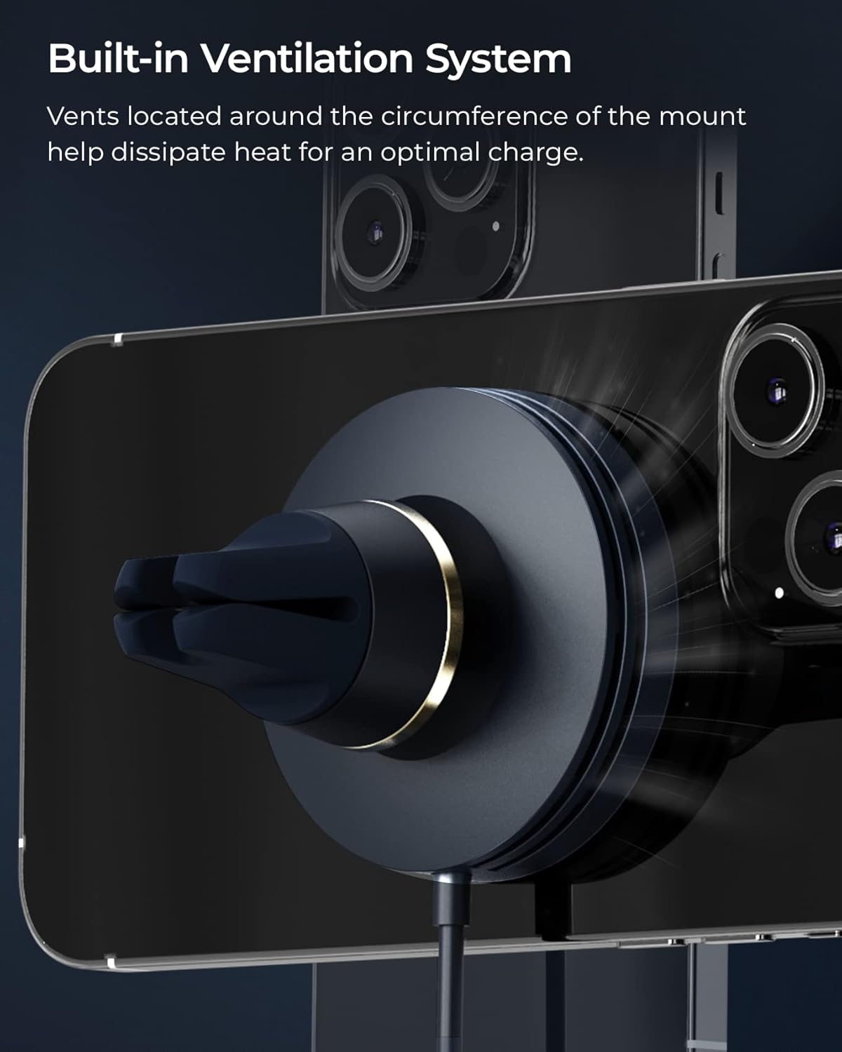 Iottie Velox Mini Magsafe Compatible Air Vent Car Mount in Midnight Blue with Wireless Charging. Compatible with Magsafe Iphones Including Iphone 12/13/14/15/16 Series (Car Charger Not Included)