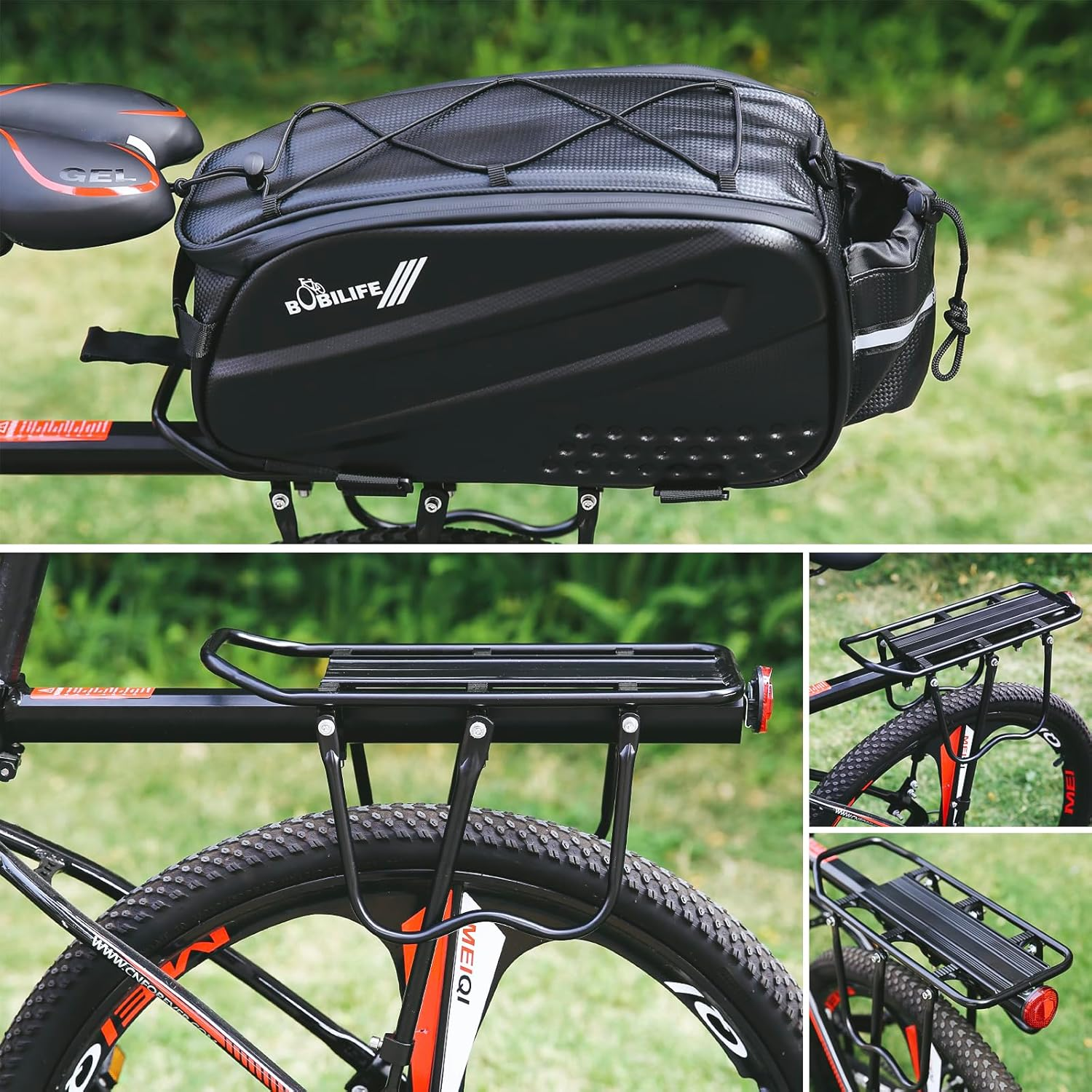 Bike Rear Cargo Rack - Adjustable Bicycle Trunk Pannier Back Rack with Fender and Reflector, Easy Install Quick Release Bike Luggage Carrier Rack with 130 Lbs Capacity for Mountain, Road, City Bikes image number 3
