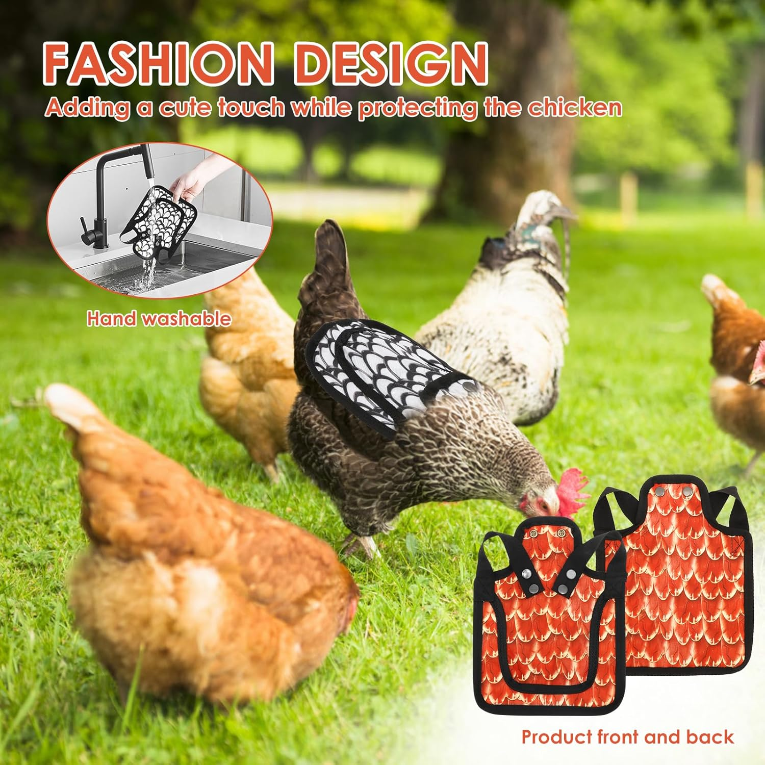 3 Pcs Chicken Saddle, Waterproof Oxford Cloth Chicken Back Protector with Adjustable Strap, Hen Apron for Poultry Back and Side 19X19X0.5 Cm image number 3