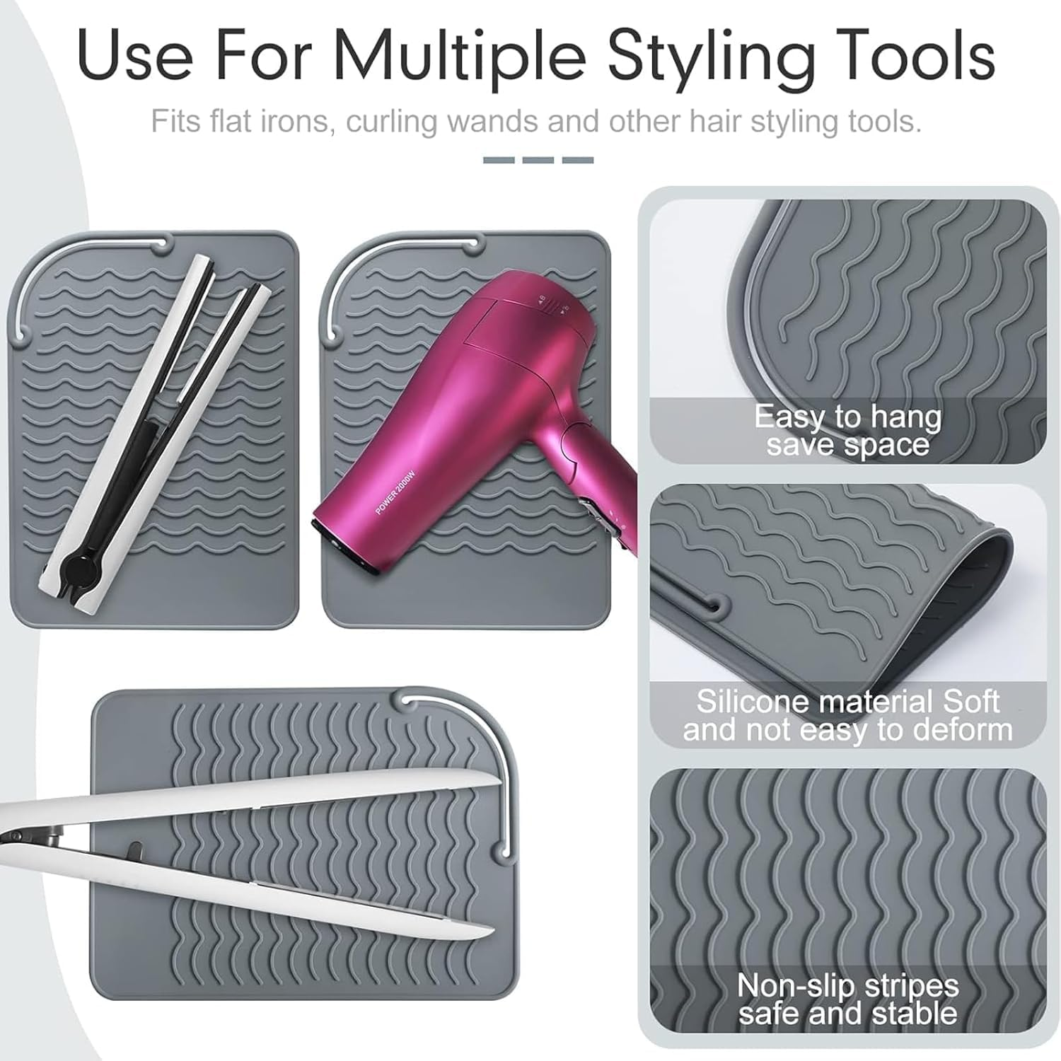 Flat Iron Travel Mat,Counter Protector for Curling Irons with Heat Resistant Glove,Suitable for Hair Straighteners,Flat Irons & Hair Styling Tools,Grey image number 1