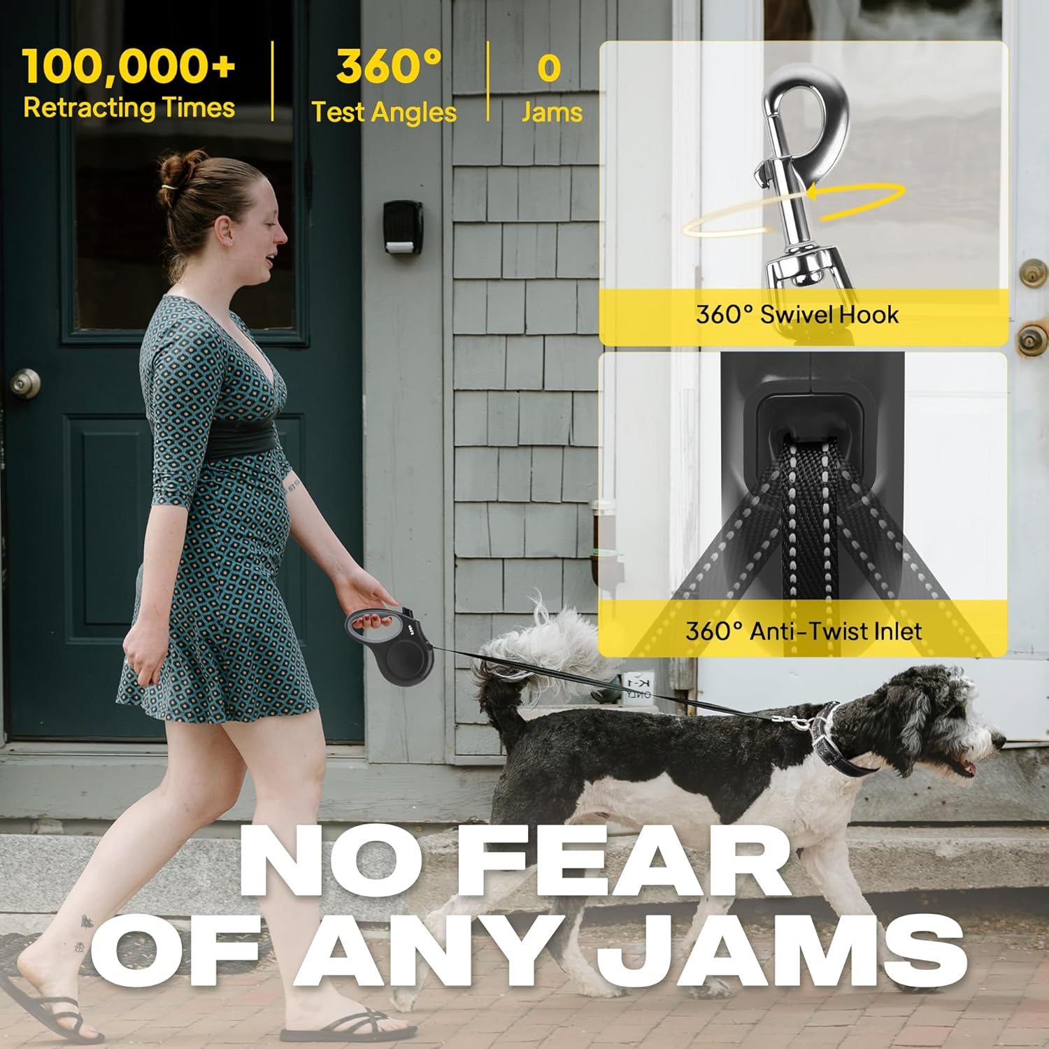 Fida Retractable Dog Leash, 16 Ft Dog Walking Leash for Small Dogs up to 26 Lbs, 360&deg; Tangle Free, Black image number 6