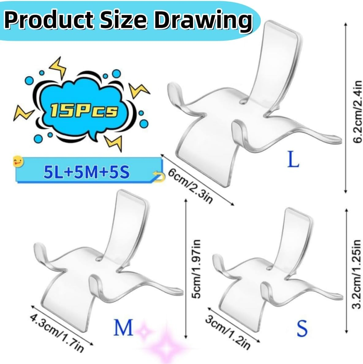 15PCS Rock Display Stands, Acrylic Crystal Rock Stand, Clear Display Stand Stand, Crystal Base, Mineral Agate Fossil Coral Gem Small Collection Clear Rock Display Stand (3 Sizes) image number 2