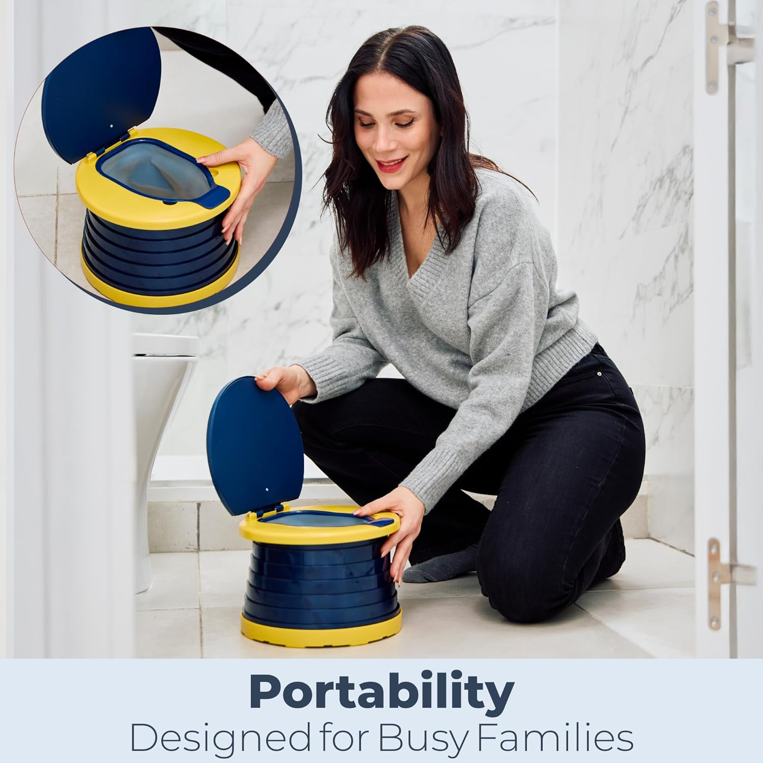 Travel Potty for Toddlers, Portable Potty Training Toilet, Compact Toddler Potty Chair for Car, Indoor Outdoor Travel Toilet for Kids - Dark Blue - Dark_Blue image number 6