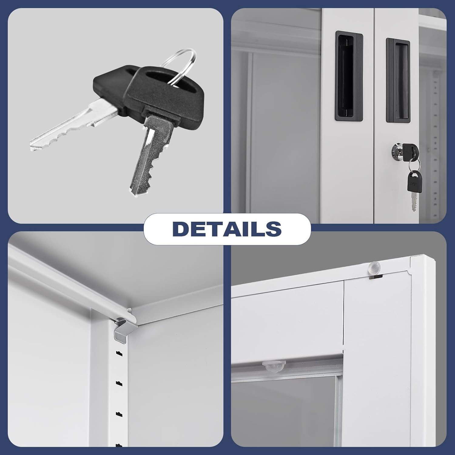 185Cm Steel File Locker Cabinet Lockable Filing Storage with 4 Adjustable Shelves and 2 Drawers,2 Tempered Glass Door & 2 Metal Door Cupboard Office Garage Stationary image number 4