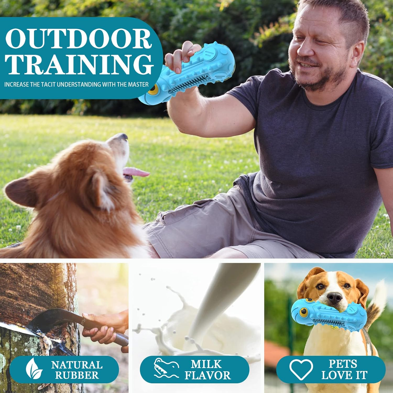 ZIKATON Dog Squeaky Toys for Aggressive Chewers, Durable Dog Chew Toys for Large Medium Breed Dog, Dog Toys, Tough Durable Dogs Toys with Natural Rubber (Bule, for Larege Dogs) image number 5