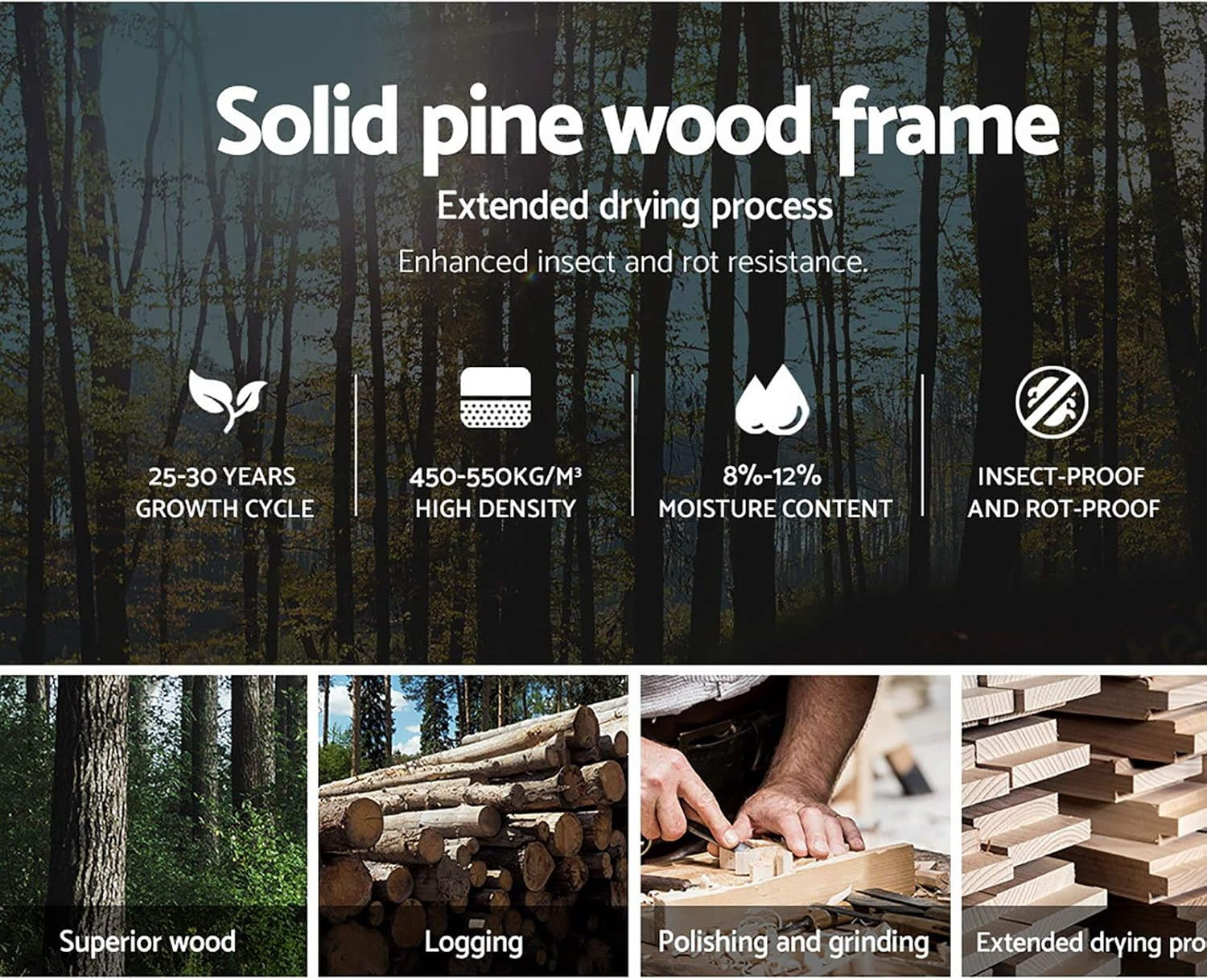 Artiss King Single Bed Frame Platform Wooden Timber Frames Beds Base Bedroom Room Decor Home Furniture White for Kids, Toddler and Adult, Modern Design image number 3