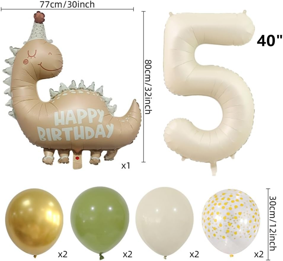 Dinosaur 5Th Birthday Party Decorations with Giant Inflatable Balloons, 40 Inch Helium Foil Mylar Number 5 for Dinosaur Theme Celebration - 5 image number 4