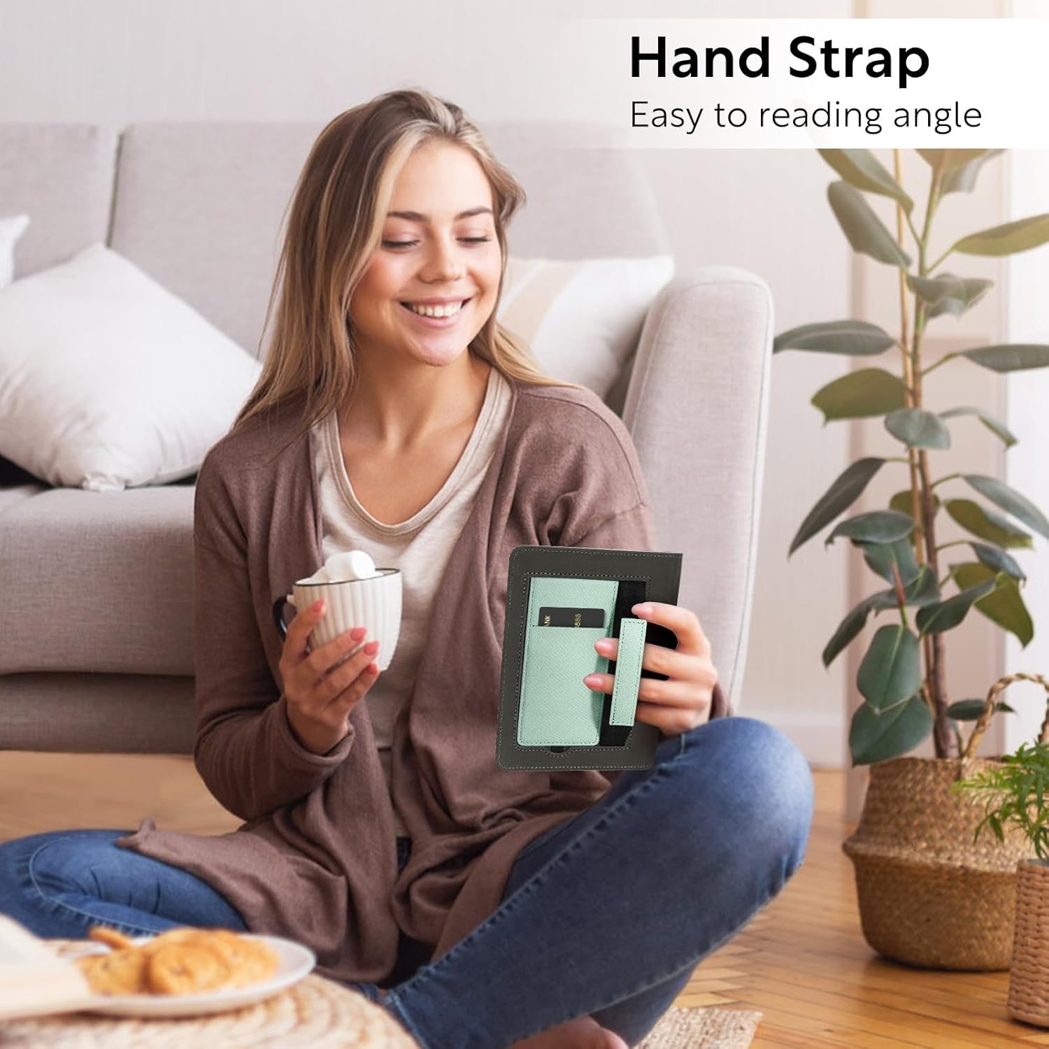 Slim Case for 7"/6.8" Kindle Paperwhite with Hand Strap(12Th/11Th Gen 2024/2021) and Kindle Colorsoft Signature Edition,Stand Cover and Card Slot,Premium PU Sleeve with Auto Wake/Sleep,Agave Green