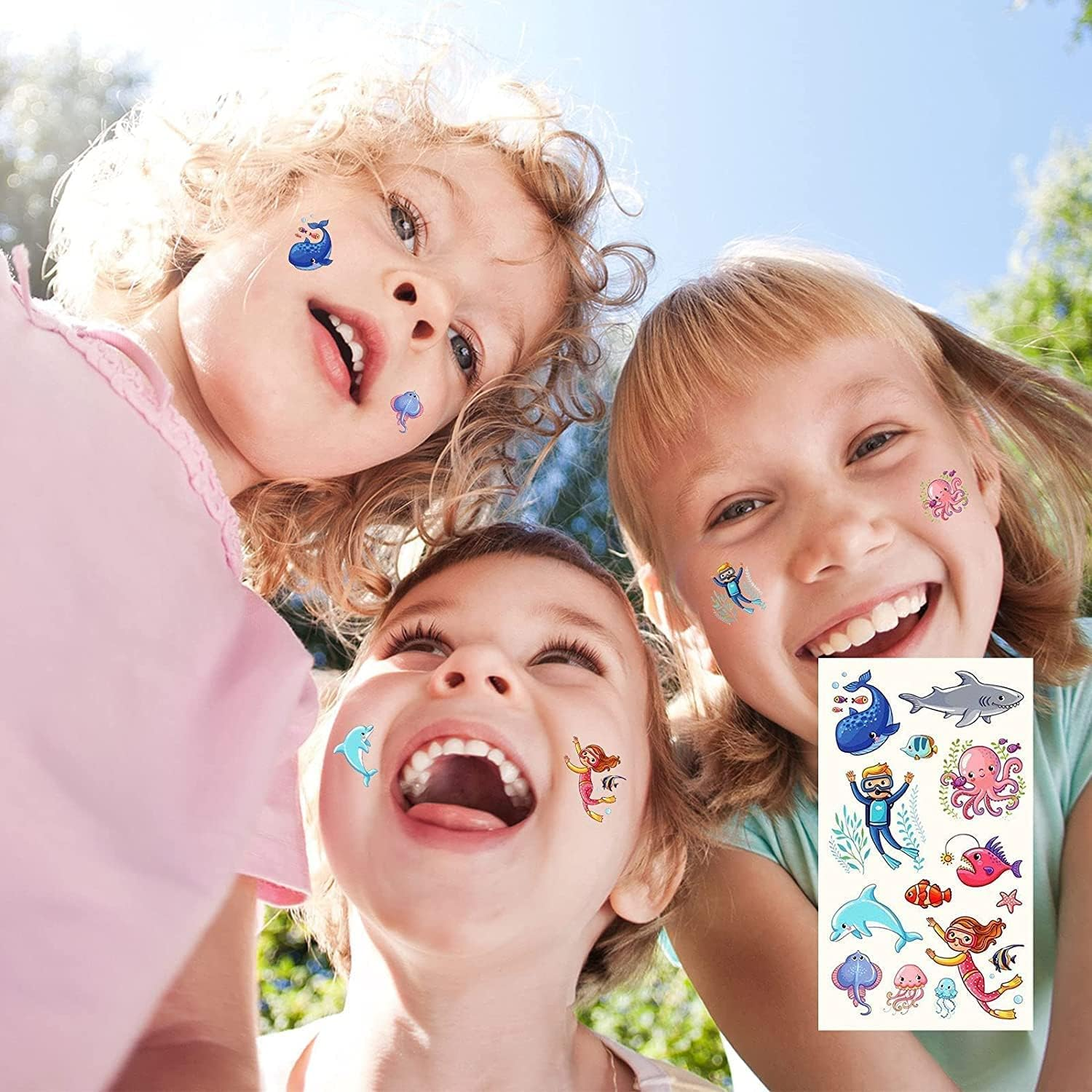 Animals, Insects, Sea Animals (350 PCS) Kids Waterproof Temporary Tattoos,Children'S Temporary Tattoo Toys,Boy Face Tattoo Stickers,Goody Bag Stuffers Party Bag Fillers - C-Mermaid image number 4