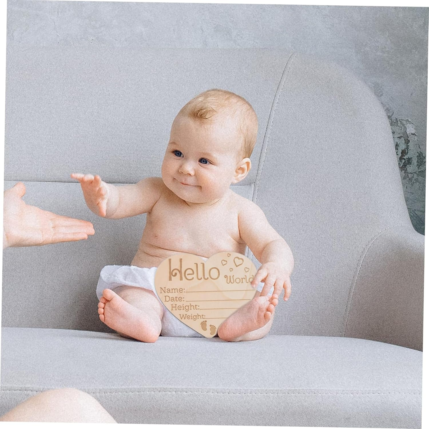 Hohopeti 3 Pcs Heart Shaped Name Sign Newborn Announcement Plaque for Nursery Decor Photography Props Smooth Polished Surface Durable and Safe image number 6