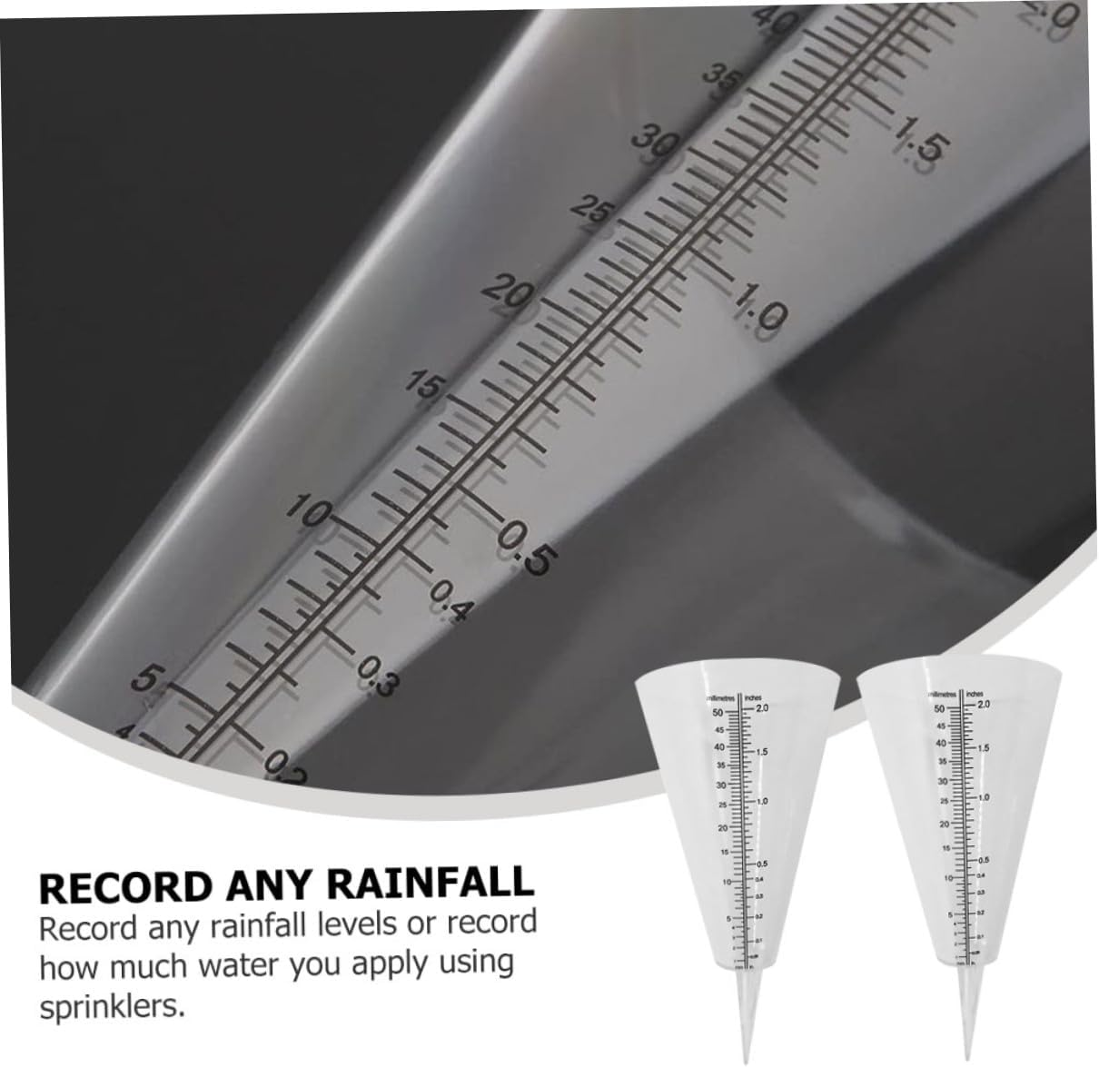 2Pcs Transparent Lawn Rain Gauge with Sharp Spike for Outdoor Soil Insertion Garden Rainfall Measuring Cup in Millimetres and Accurate Water Precipitation Measurement Tool image number 6