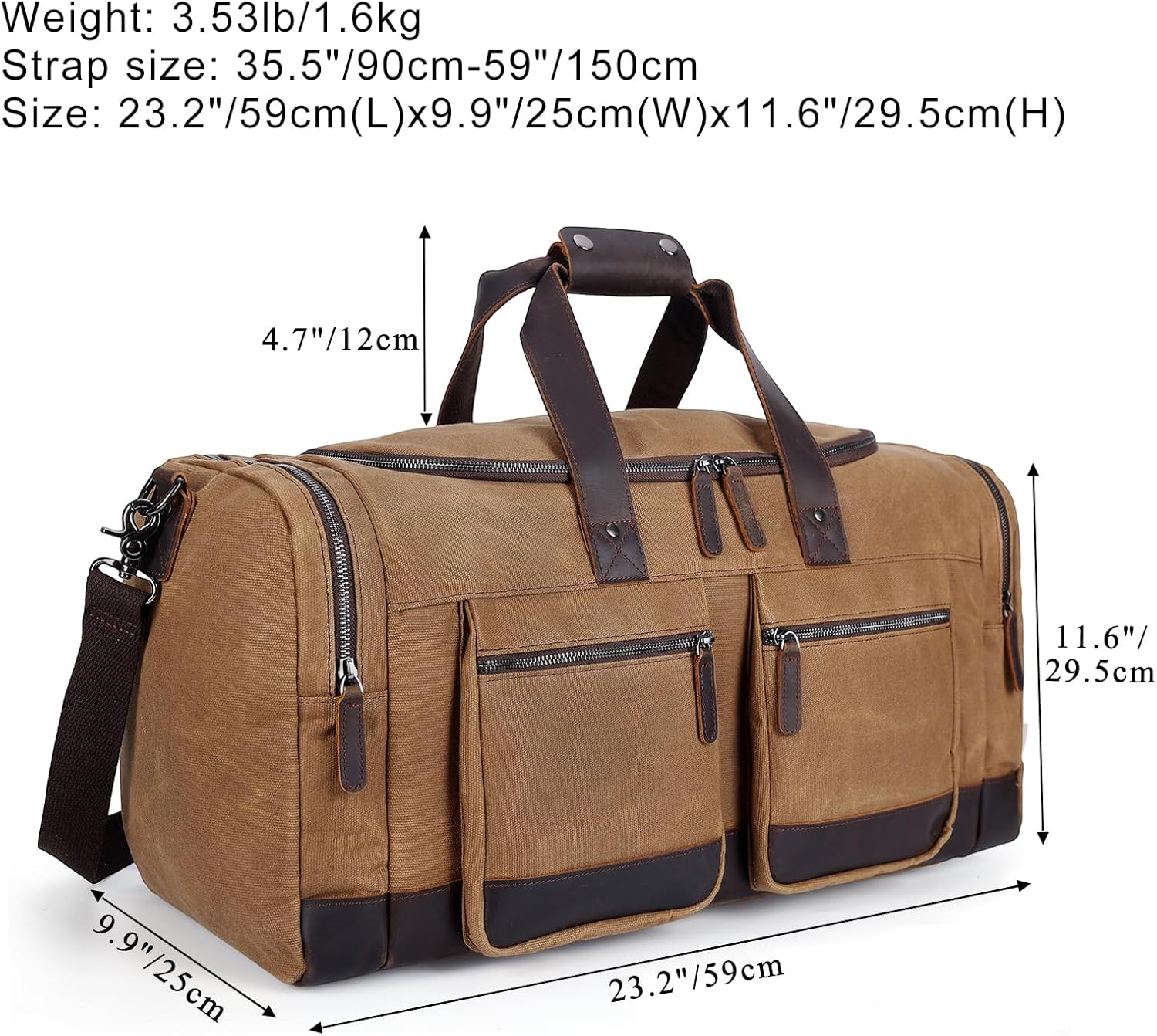 Tiding Men'S Waxed Canvas Cowhide Leather Travel Duffle Bag Waterproof 23 Inch Duffel Bag Weekender Overnight Vintage Travel Hand Bag Carry on Bag image number 3