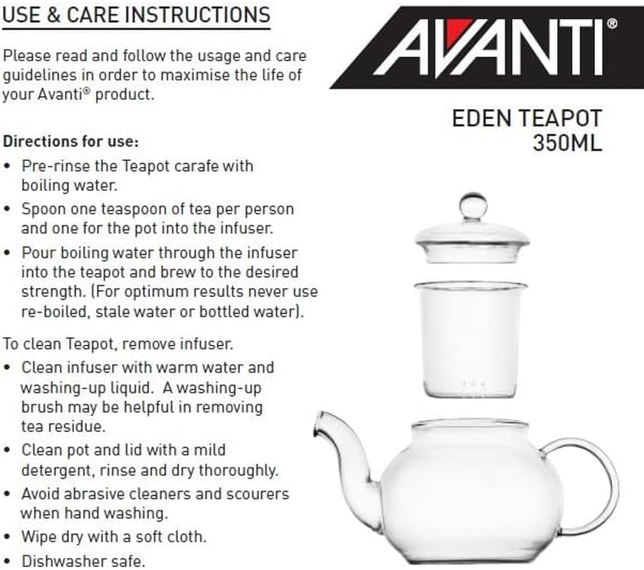 Avanti Eden Borosilicate Glass Teapot with Infuser, 350Ml Capacity image number 1