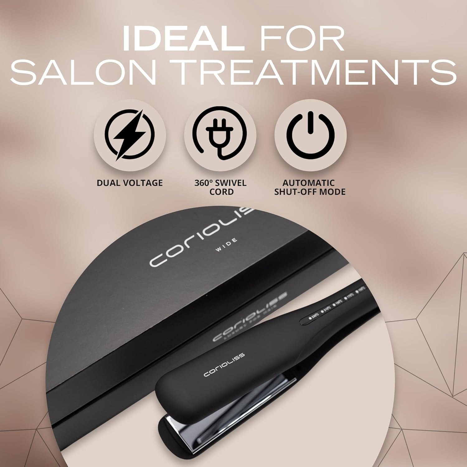 Corioliss Wide Flat Iron Hair Straightener Professional Titanium Plates Temperature Black Soft Touch - C-Extreme image number 3