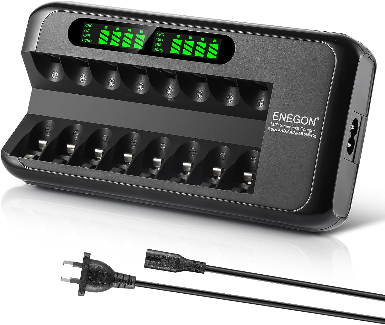 ENEGON AA AAA Battery Charger, Fast Charger with AC Adapter and Intelligent LCD Display, Independent 8 Bay Charger for Ni-Mh Ni-Cd Rechargeable Batteries, Auto Cut-Off When Battery Is Full Charged image number 3