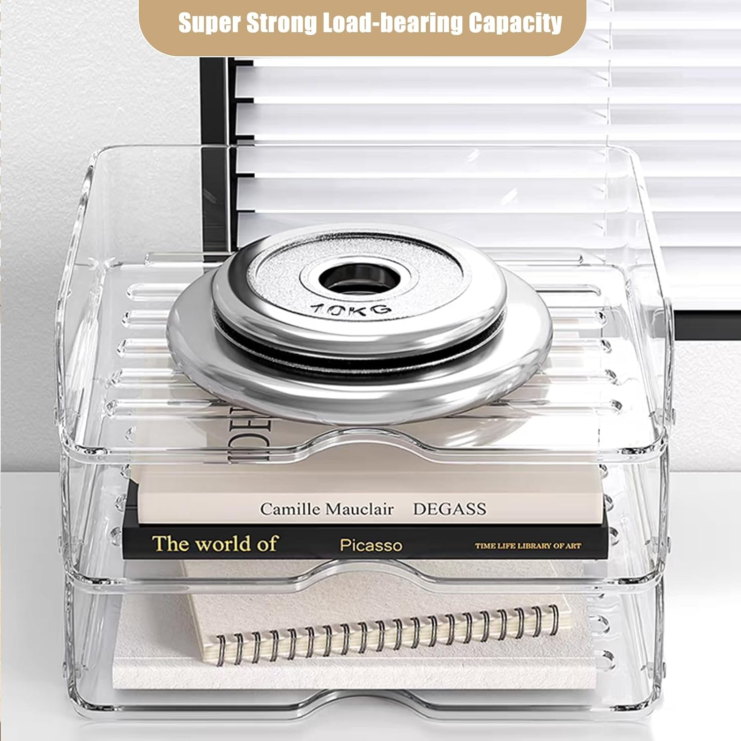 Clear Stackable Paper Trays 4 Pack, Letter Tray Desk Organizer, Desktop Organizers and Storage for Books, Magazines, Folders, A4 Size File Paper, Office Supplies image number 3