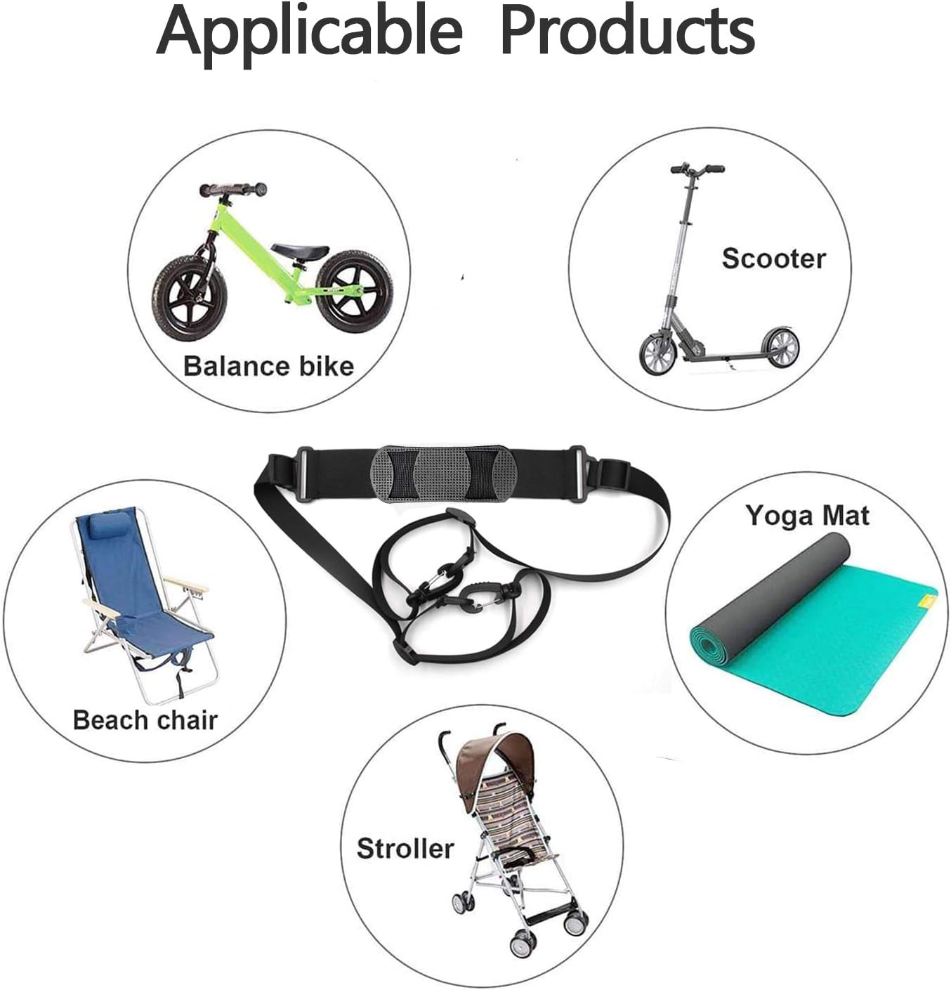 PERCARE Scooter Shoulder Strap Compatible for Carrying Beach Chair, Electric Scooter,Kids Bike,Foldable Bikes, Balance Bikes, Yoga Mat with Non-Slip Shoulder Pad,Adjustable