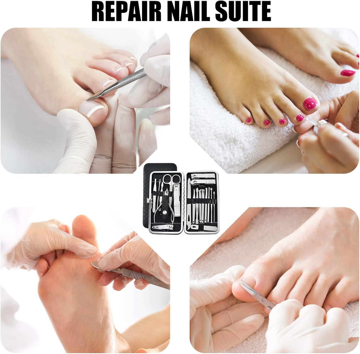 Travel Manicure Set - Stainless Steel Manicure Set Of,Professional Grooming Kit, Scissor Tweezer Ear Pick Tools Grooming Kits with PU Leather - Black image number 6