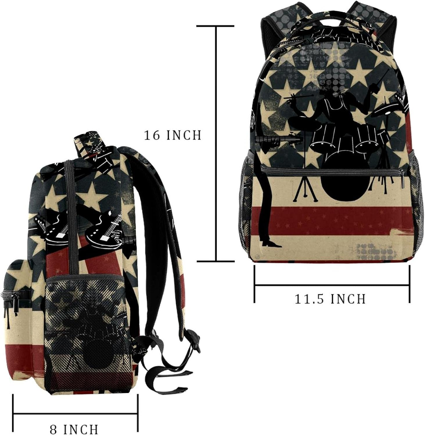 American Usa Band Silhouette Drums Backpack Students Shoulder Bags Travel Bag College School Tote Backpacks image number 5