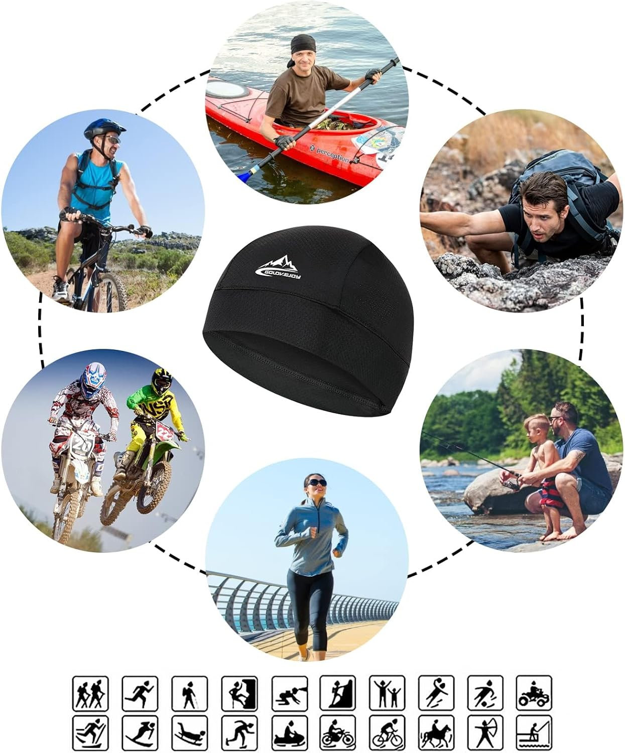 Hapurs 2 Pack Skull Cap Helmet Liner Sweat Wicking Cycling Running Hat, Cycling Skull Caps Wicking Beanie Do Rag Head Wrap for Men Women(Black & Black) image number 2