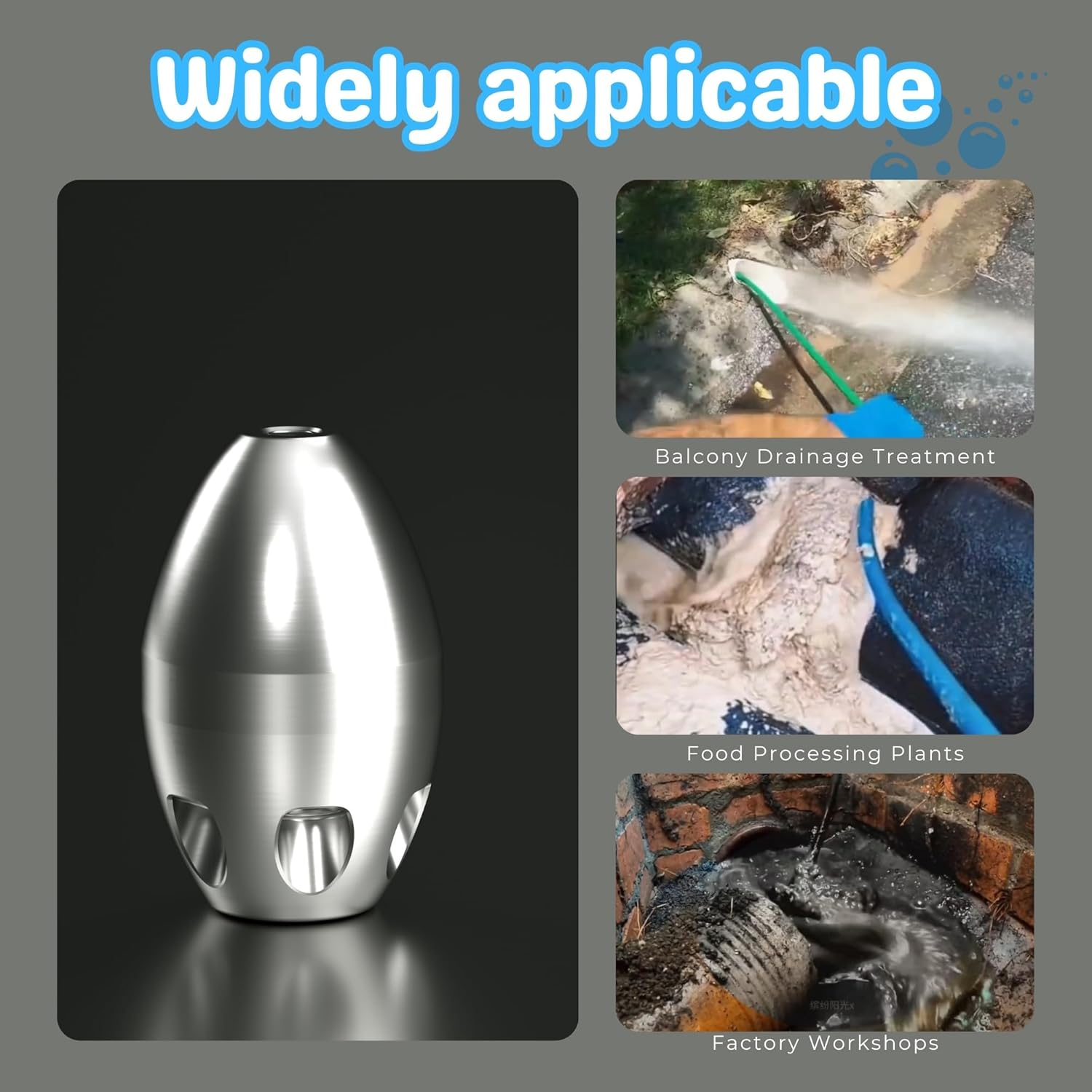 3/8'' Sewer Jetter Nozzle, High-Pressure Drain Cleaning Tool for Pressure Washer, Stainless Steel Pressure Washer Pipe Jetter for Drains & Pipes, 40L/Min Flow Rate & 1000Kg Pressure Range image number 3