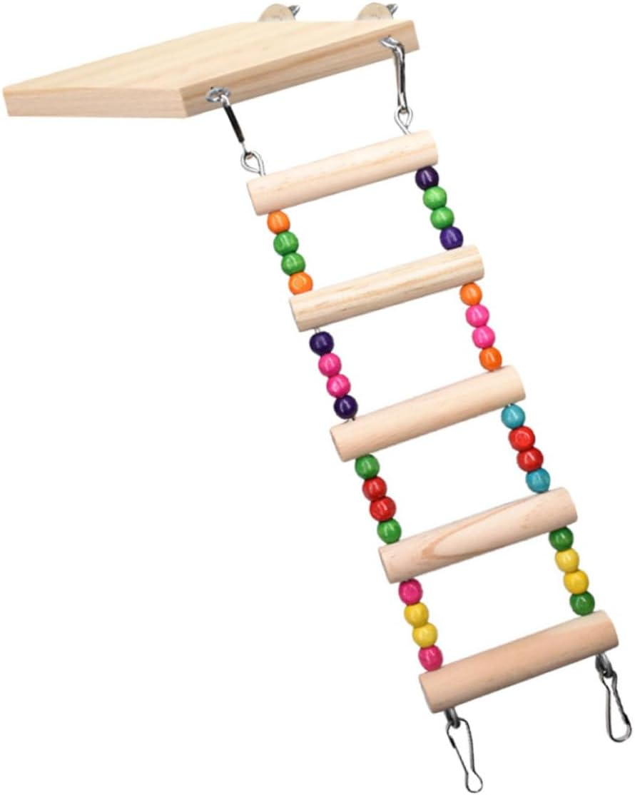 CLISPEED Parrot Standing Ladder Colored Wooden Climbing Swing for Birds Cockatiels Parakeets Lovebirds Training Playground Chewing Activity image number 6