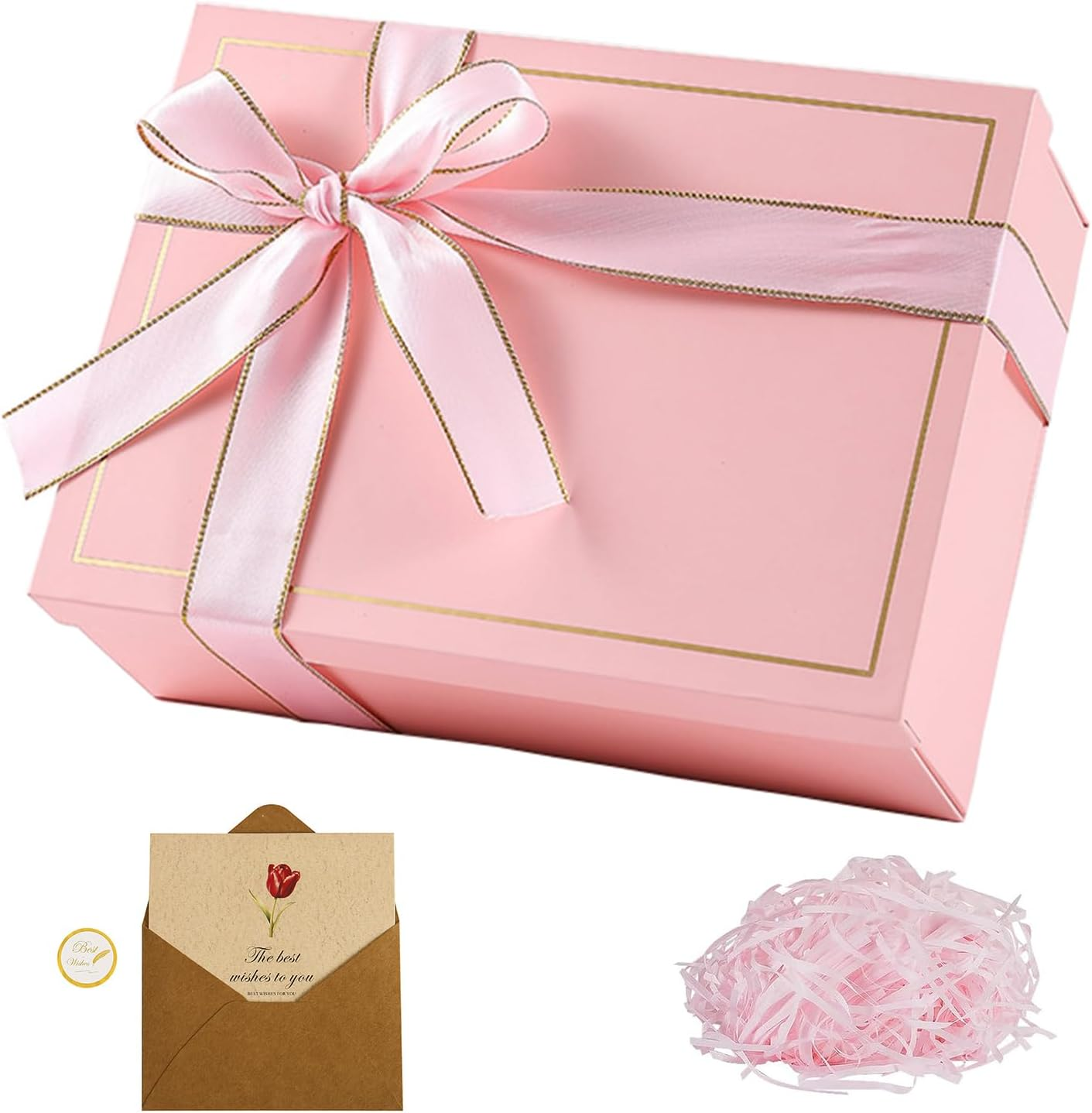 OSYLICT Gift Boxes with Lids,Wrap Box with Card, Ribbon, Raffia Shredded Paper. Gift Box for Presents,Christmas,Weddings, Birthdays,Bridesmaids (White)