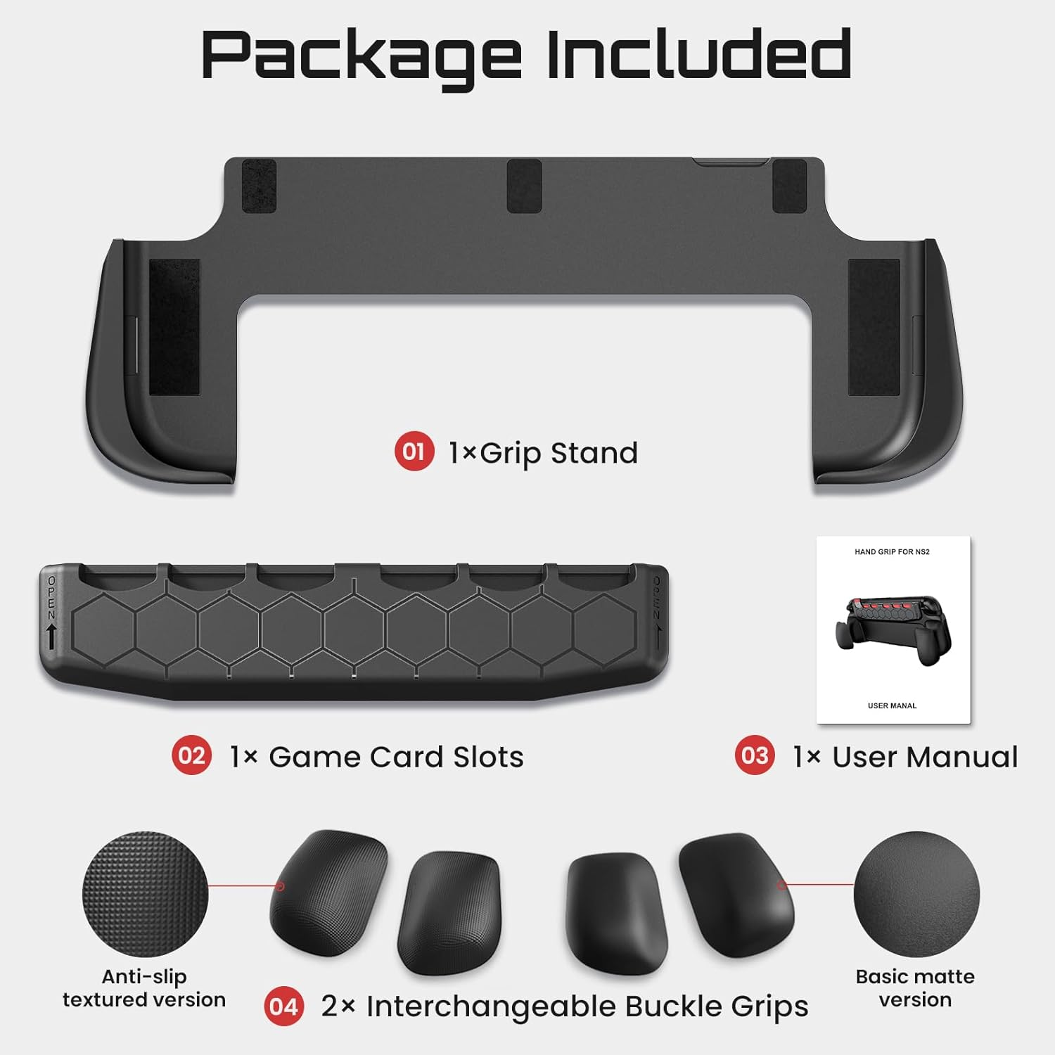 THRAU Switch 2 Grip Case with 6 Game Card Slots for Nintendo Switch 2, Ergonomic Grip Case with Replaceable Grips Dockable, Perfect Accessories for Switch 2 Console