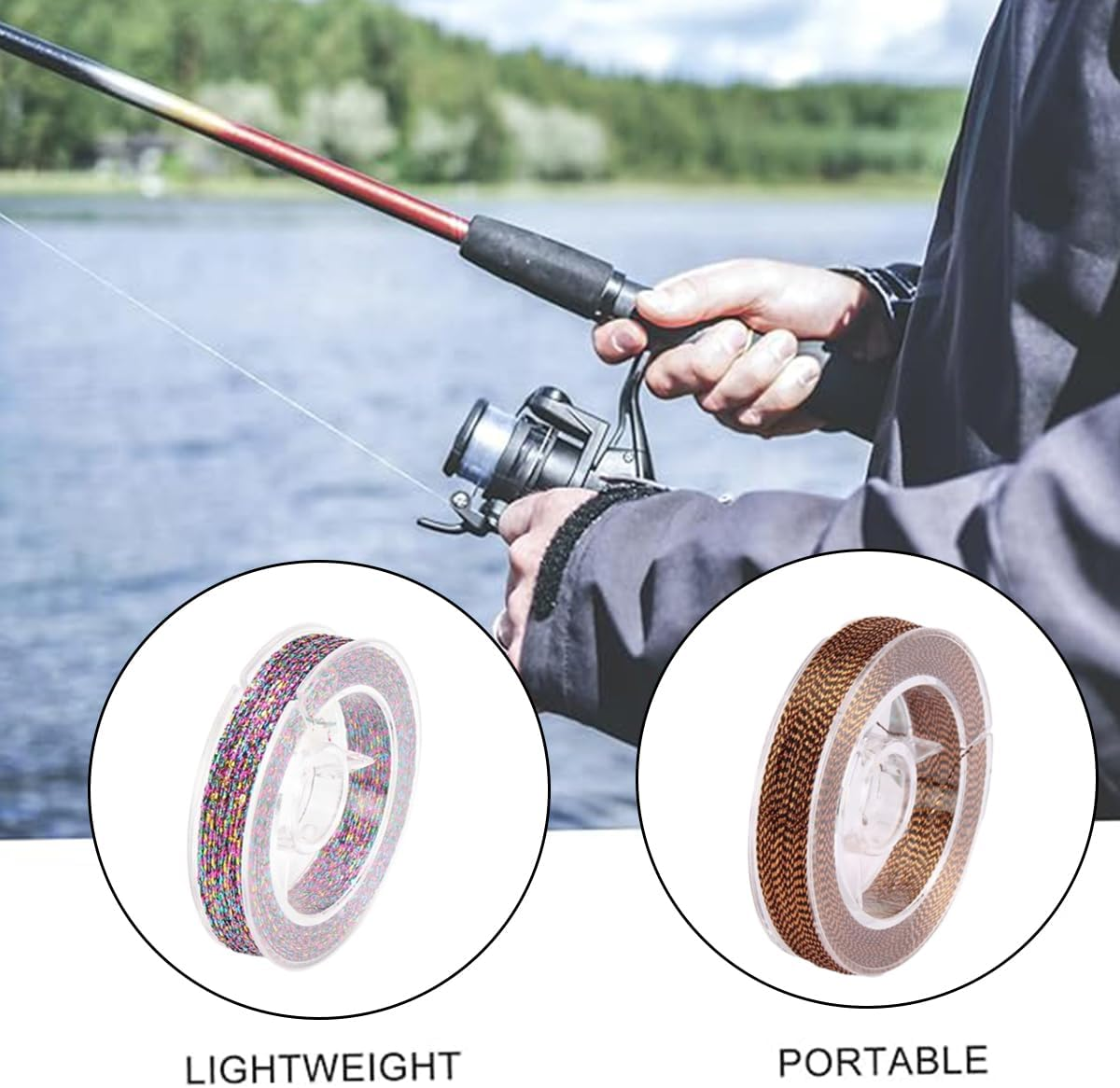 AIMALL 7 PCS Fishing Rod Guide Ring Binding Line - 100M-110M, 300D Diameter, Metal Wire, DIY Rod Modification - Speckled Colour image number 6