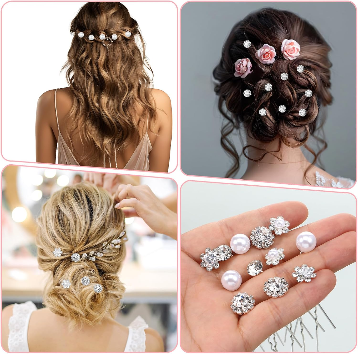 Pack of 40 Wedding Pearl Hair Pins for Bride, Hair Pins with Pearls, U-Shaped Hair Accessories, Bridal Silver Rhinestone Beads, Hair Accessories for Wedding, Prom, Party, Girls, Bridesmaid image number 5