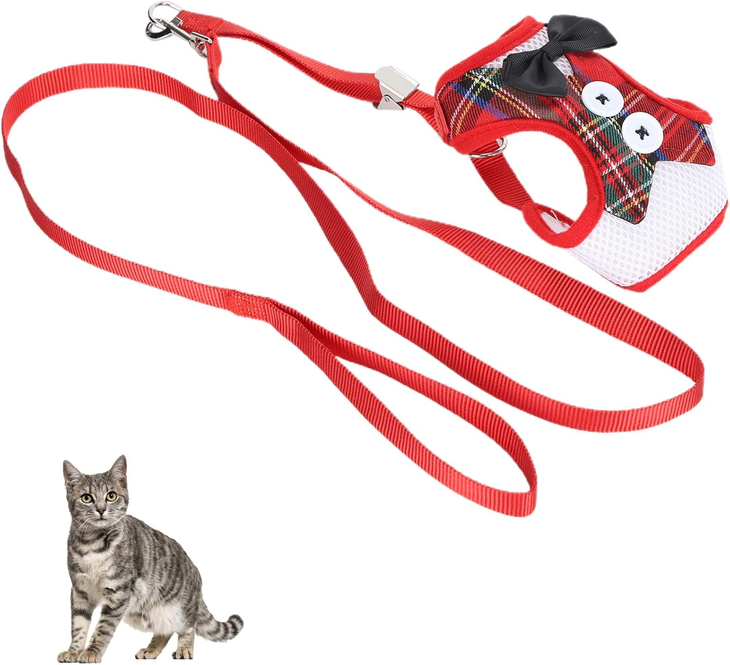 Cat Harness and Leash Set, Breathable Cat Vest Harness with Leash, Pet Adjustable Escape Proof Vest Strap for Small Large Cats Puppy Small Animals Walking (Red Grid) image number 3